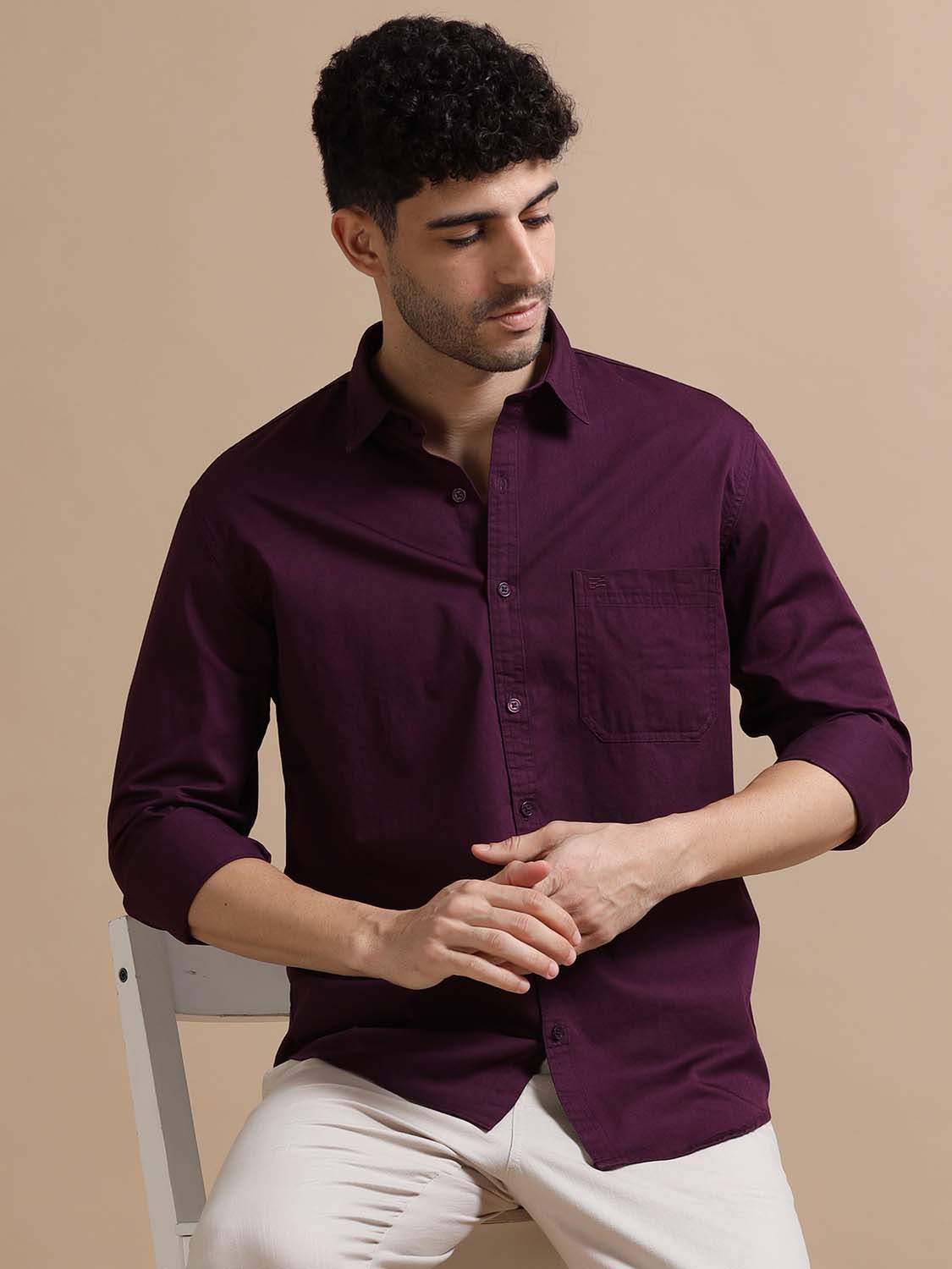  Dark Red Cotton Shirt for Men 