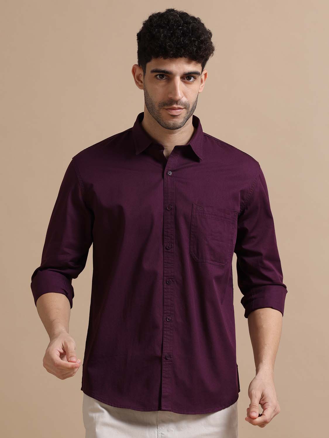  Dark Red Cotton Shirt for Men 