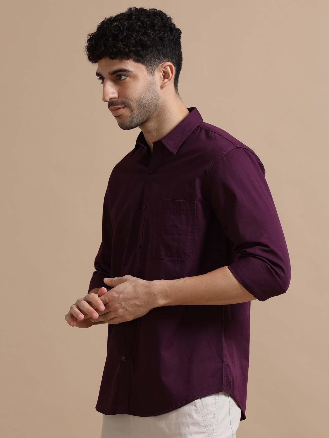  Dark Red Cotton Shirt for Men 