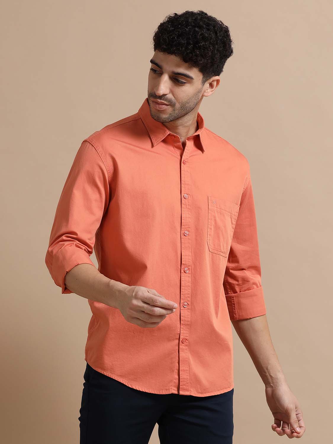 Men Coral Pink Cotton Shirt