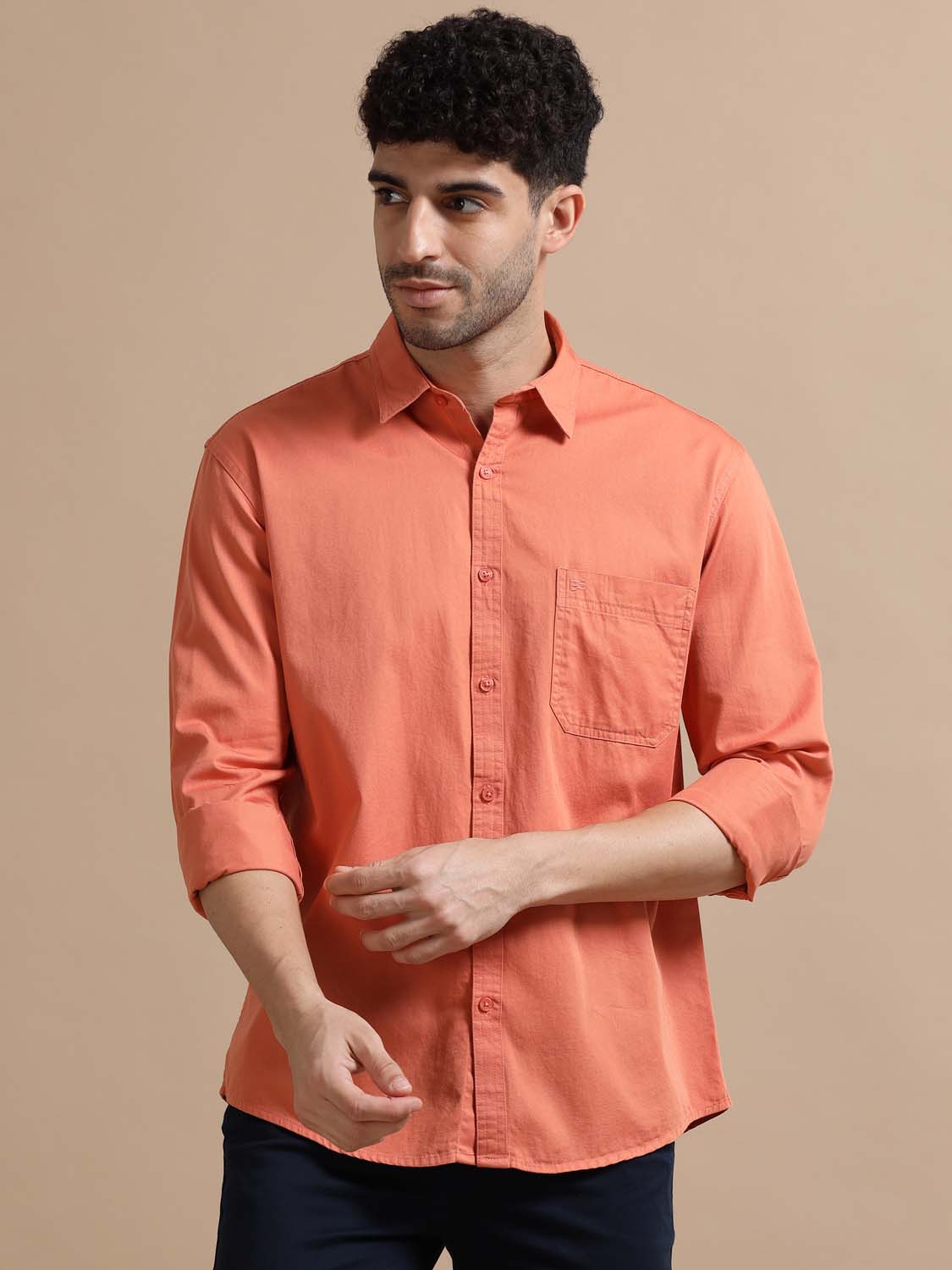 Men Coral Pink Cotton Shirt