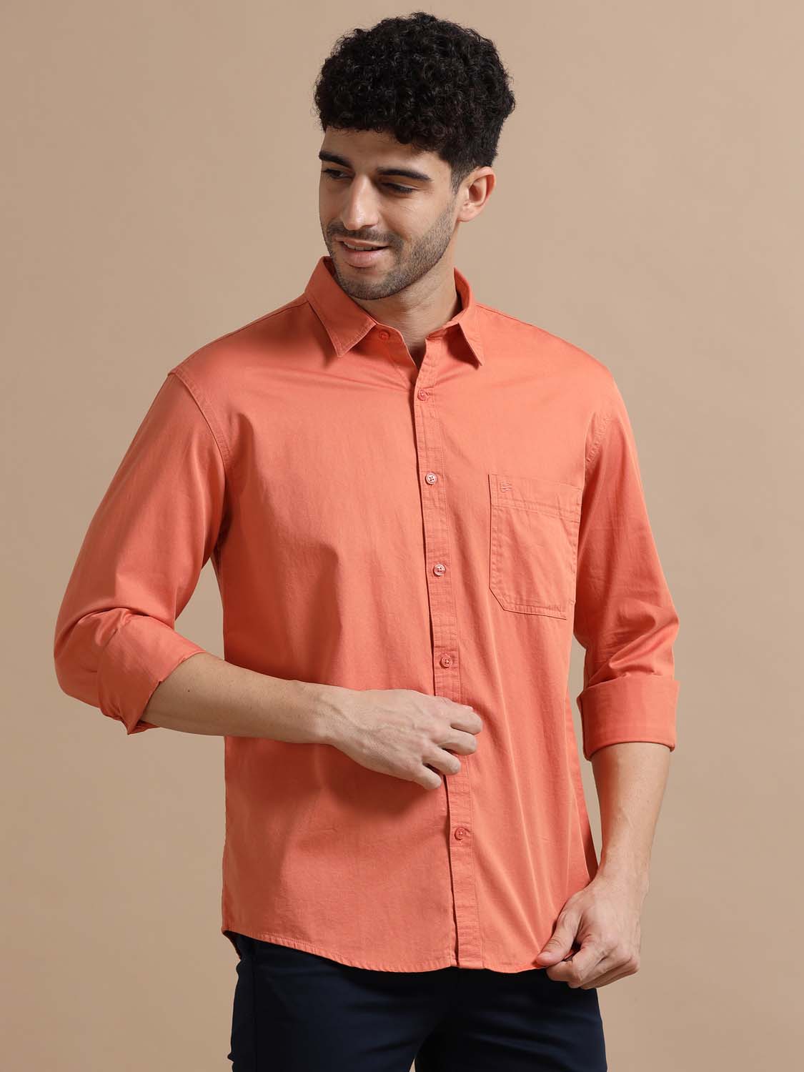 Men Coral Pink Cotton Shirt