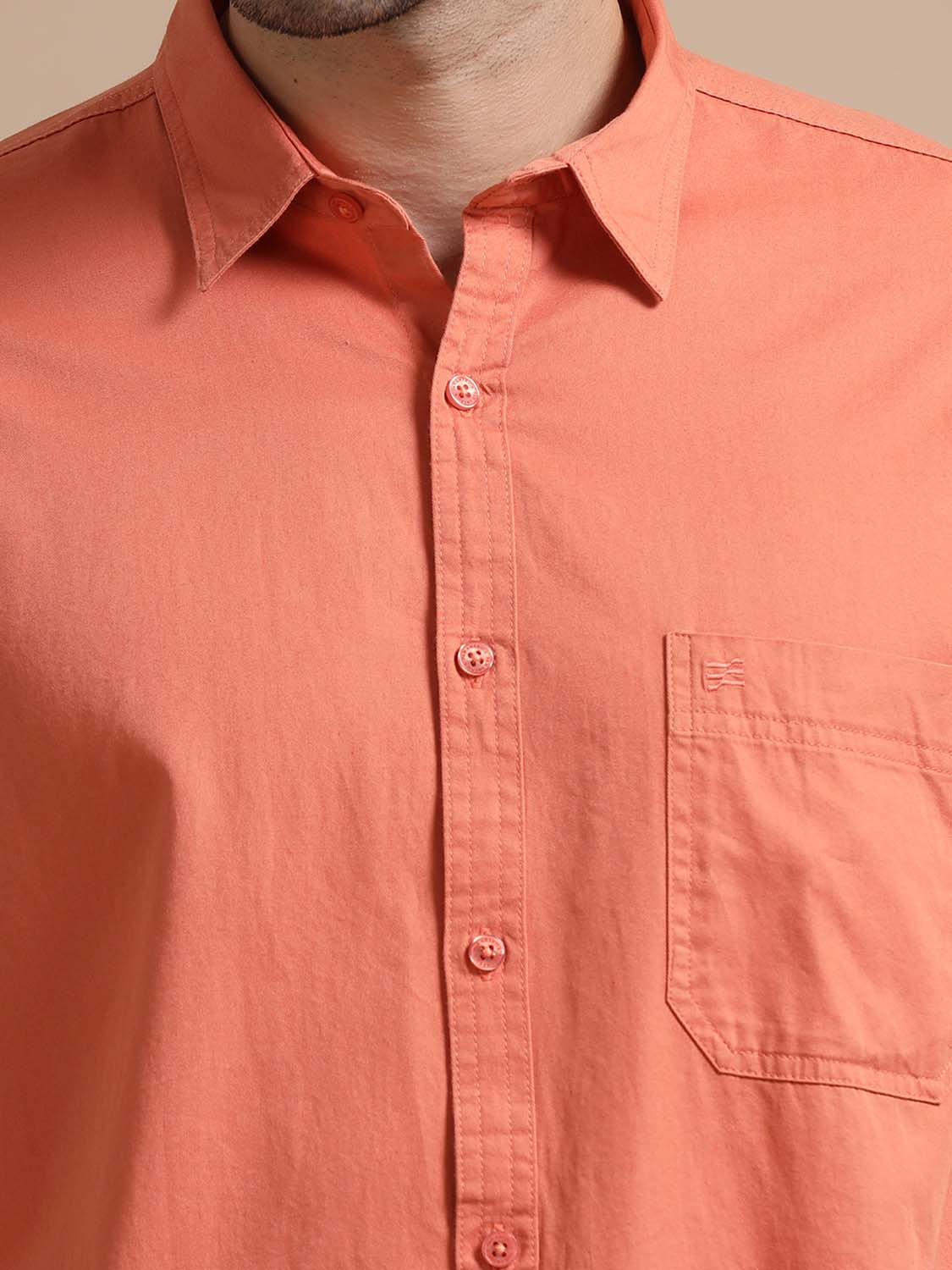 Men Coral Pink Cotton Shirt