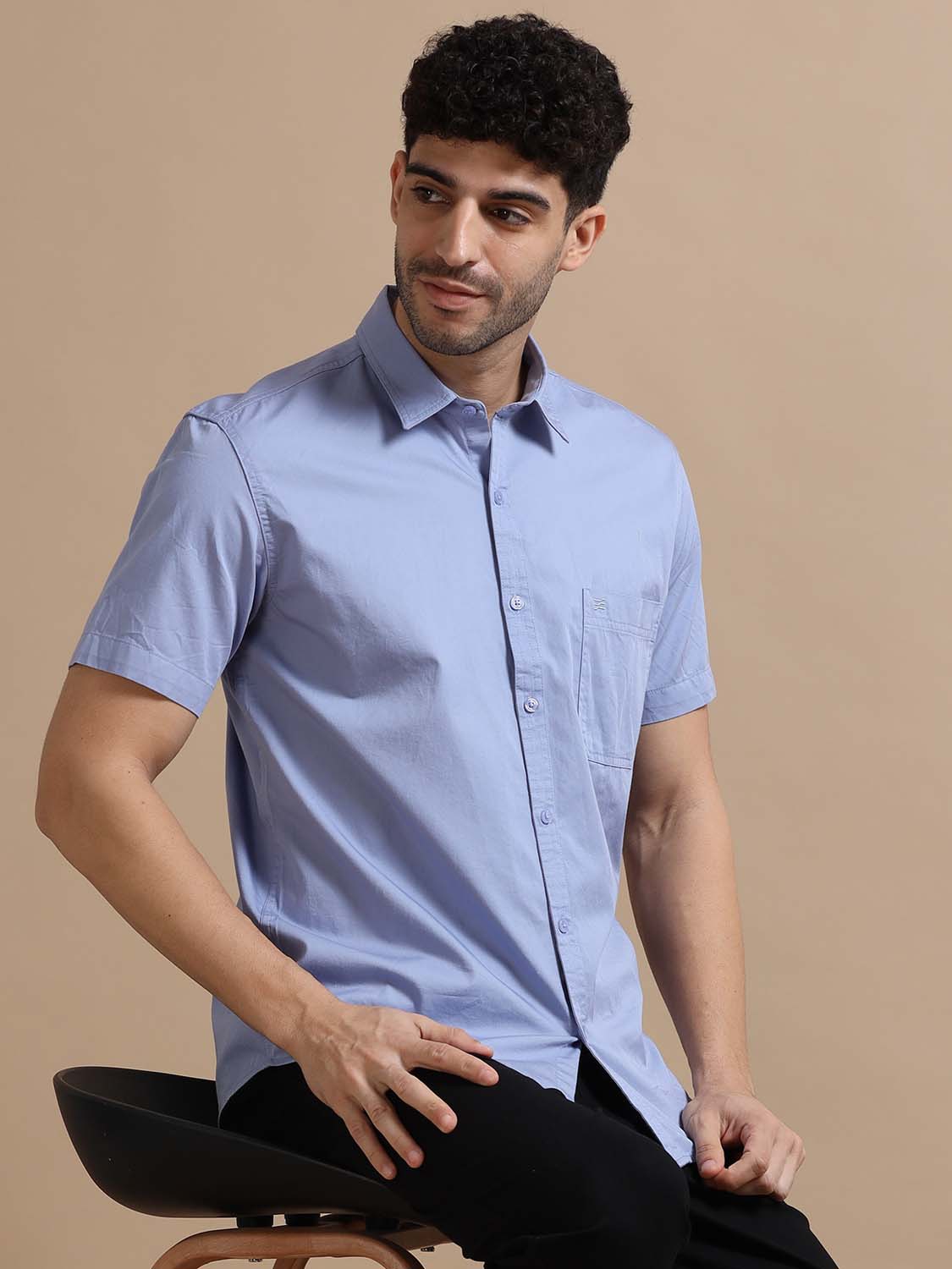 Cloudy Blue Half Sleeve Twill Cotton Shirt