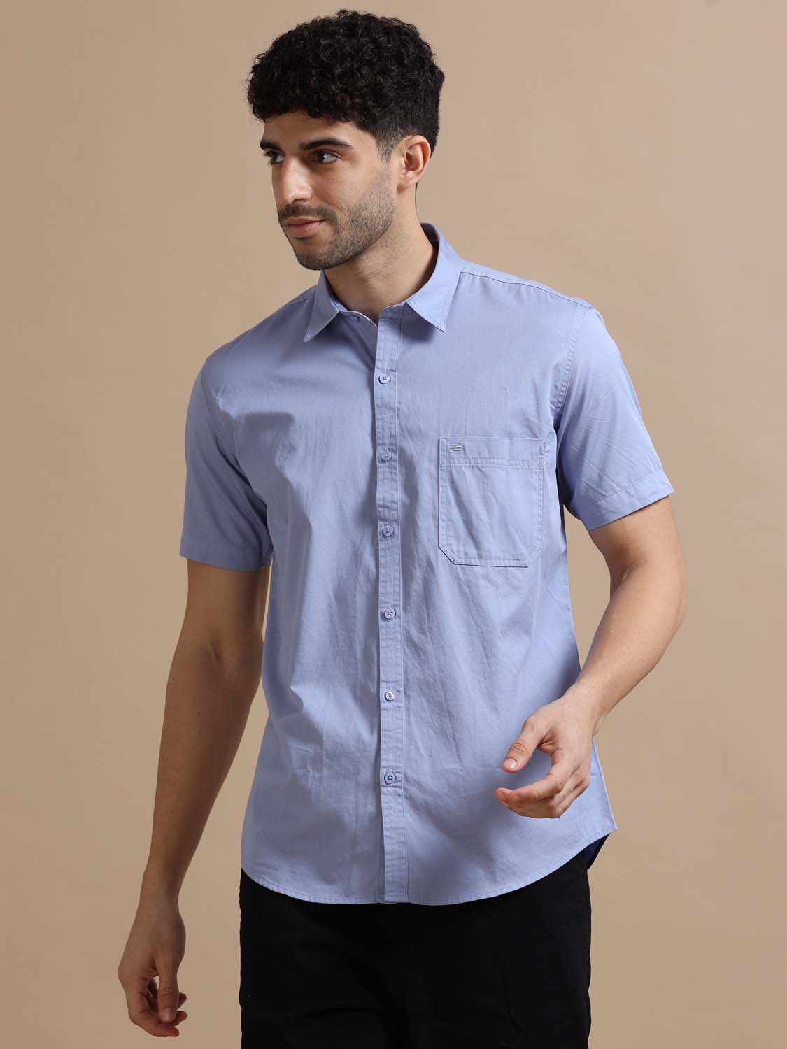 Cloudy Blue Half Sleeve Twill Cotton Shirt