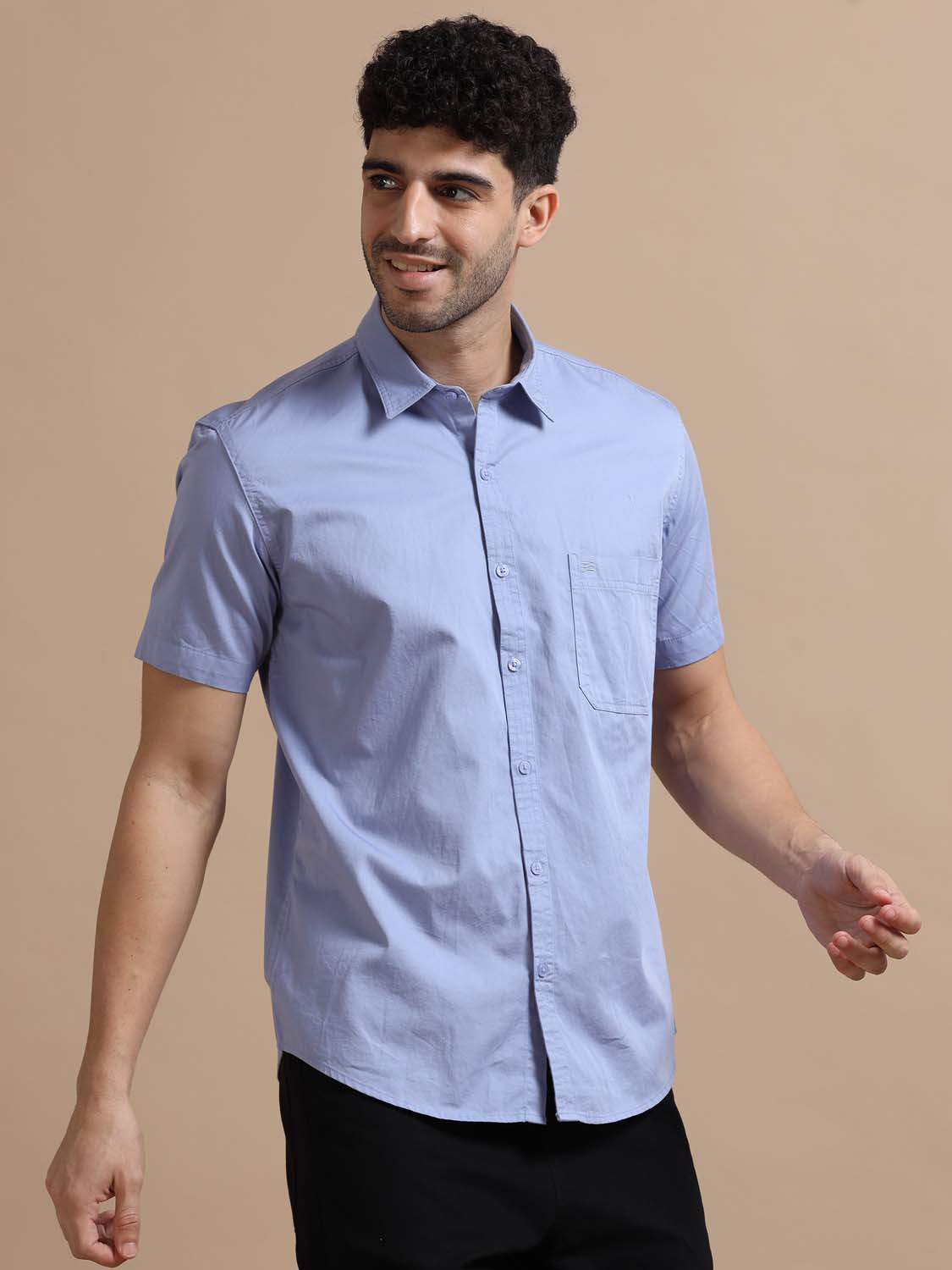 Cloudy Blue Half Sleeve Twill Cotton Shirt