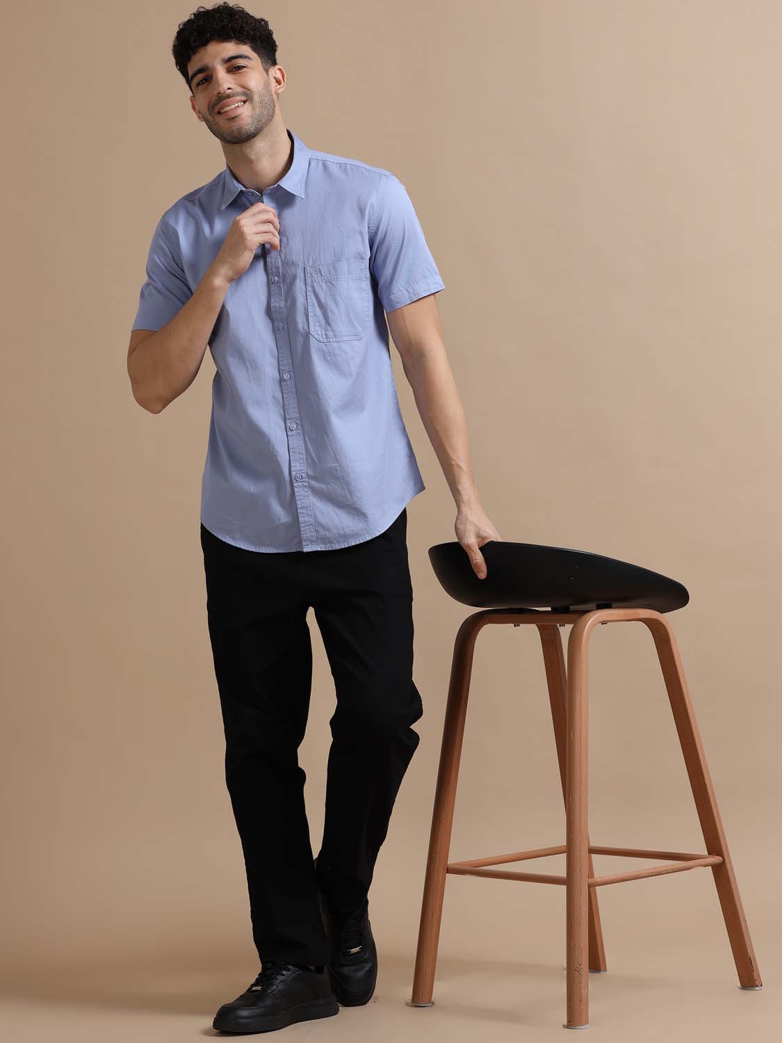 Cloudy Blue Half Sleeve Twill Cotton Shirt