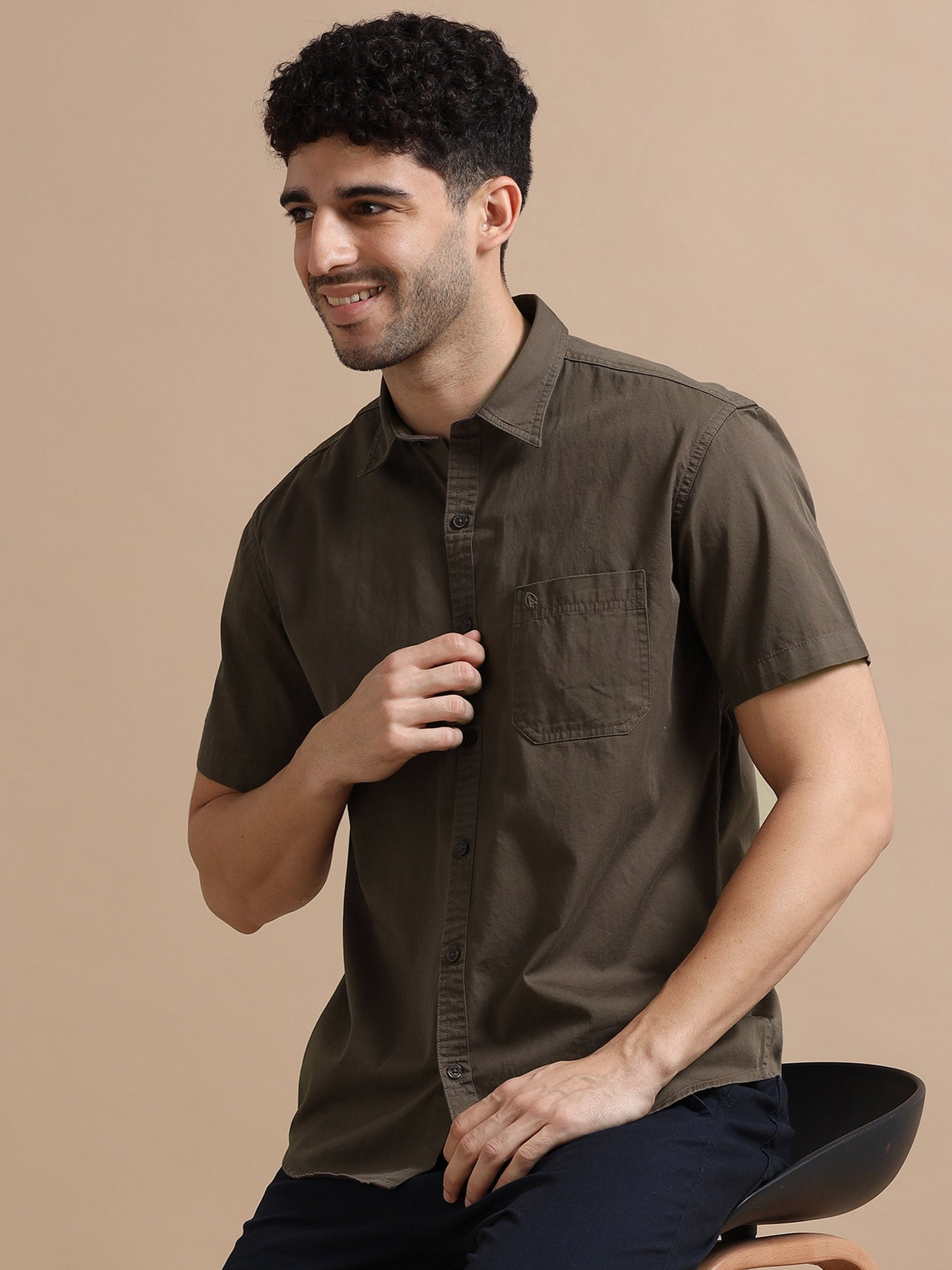 Congo Brown Half Sleeve Twill Cotton Shirt