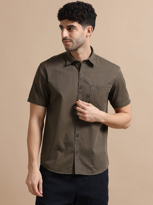 Congo Brown Half Sleeve Twill Cotton Shirt