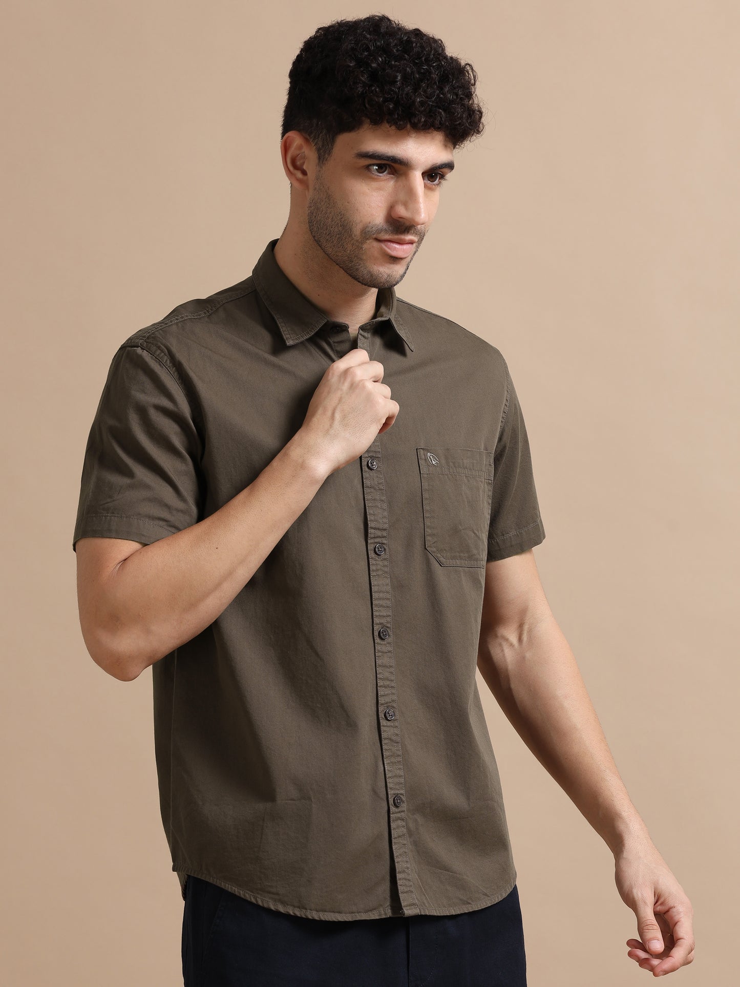 Congo Brown Half Sleeve Twill Cotton Shirt