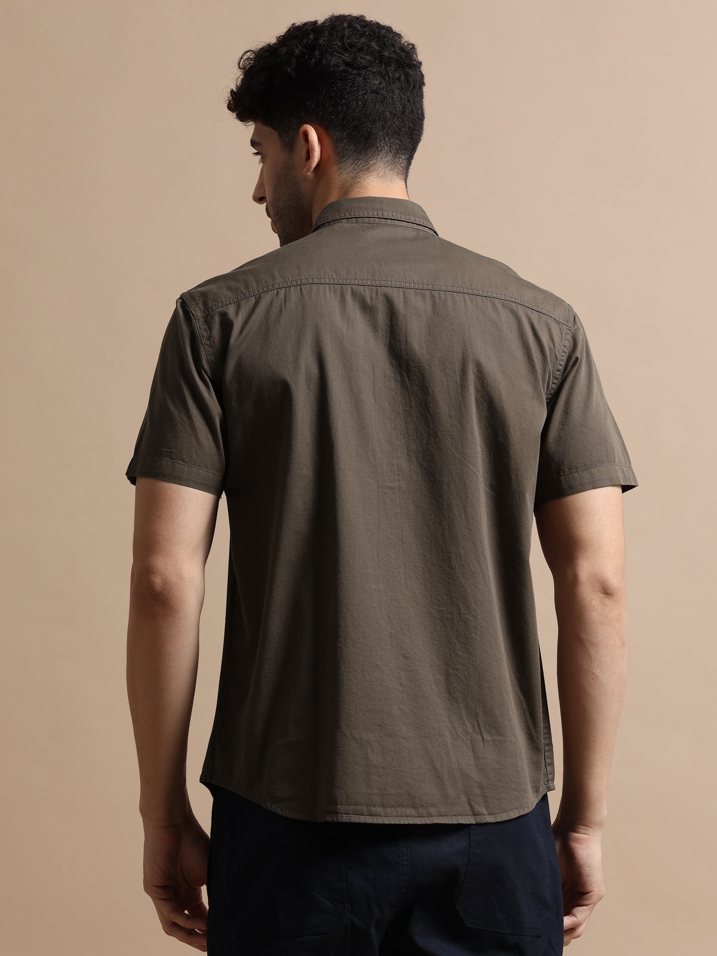 Congo Brown Half Sleeve Twill Cotton Shirt