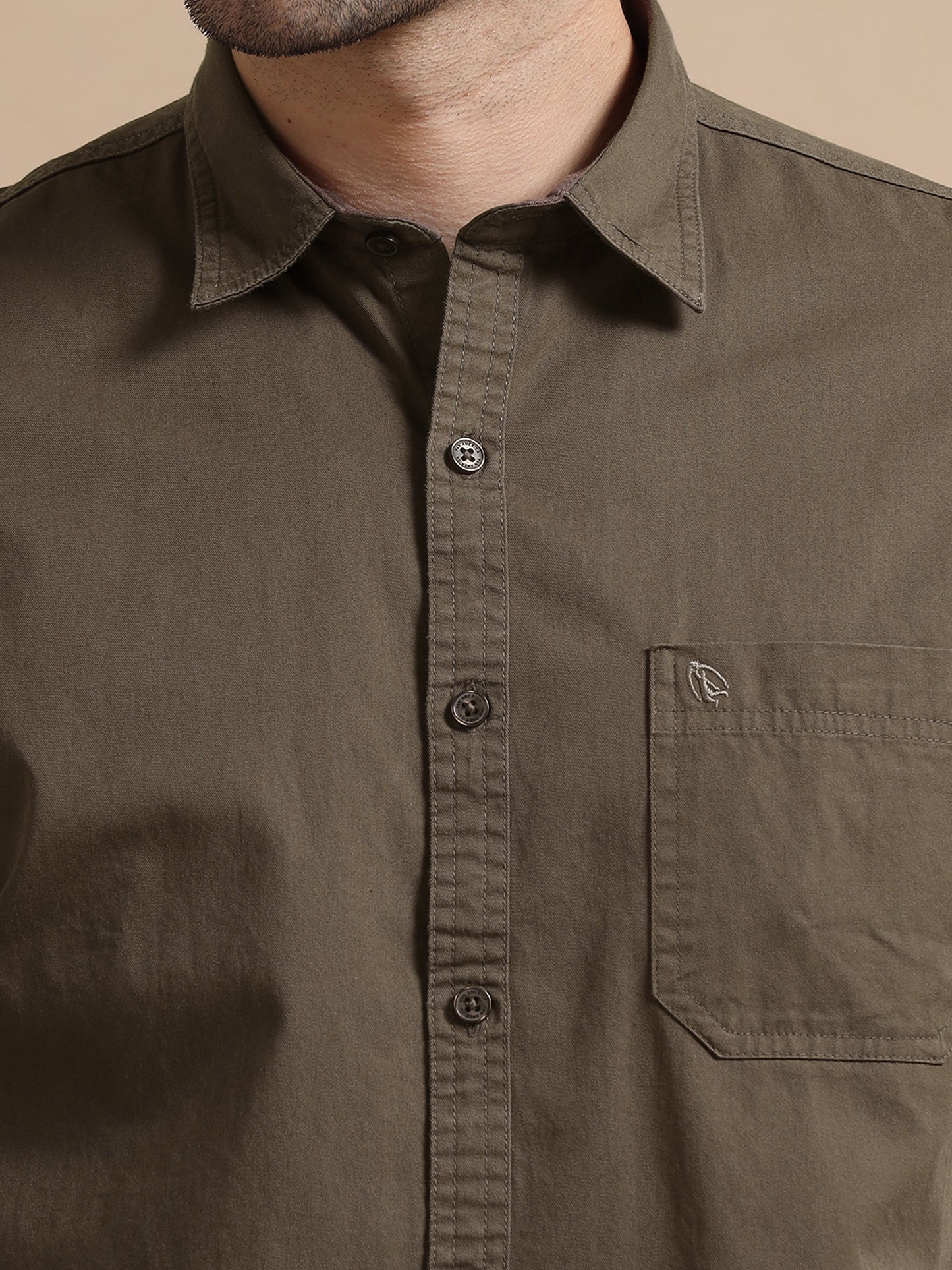 Congo Brown Half Sleeve Twill Cotton Shirt