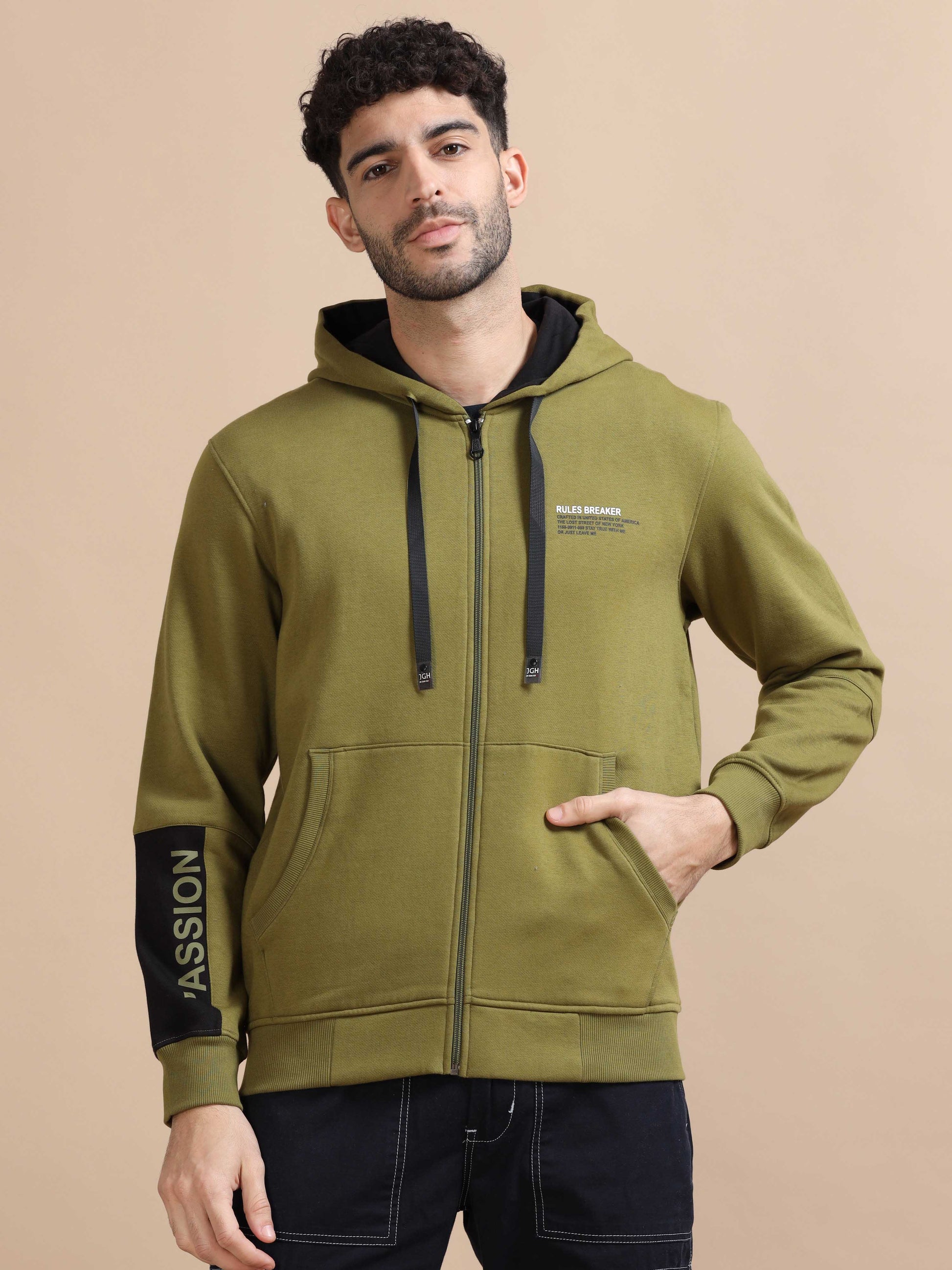 Mens Green Zipper Hoodie