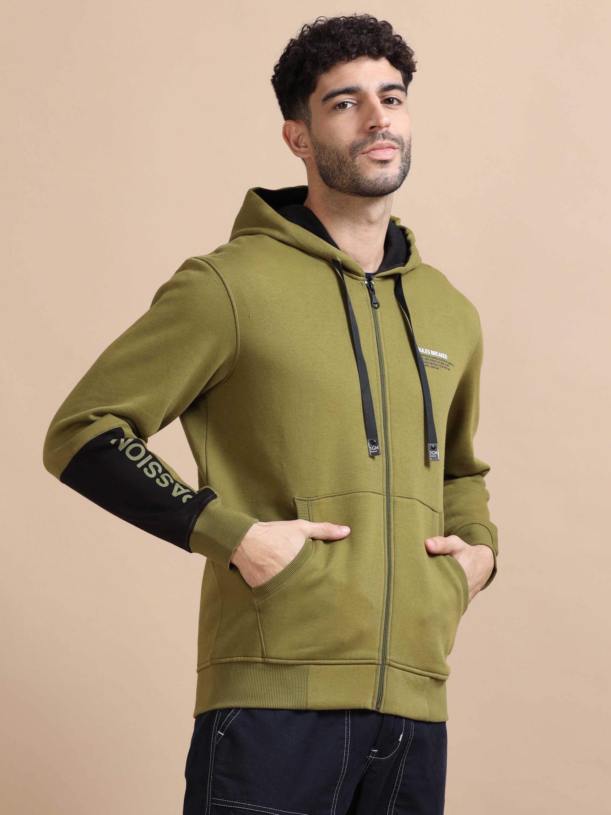 Mens Green Zipper Hoodie