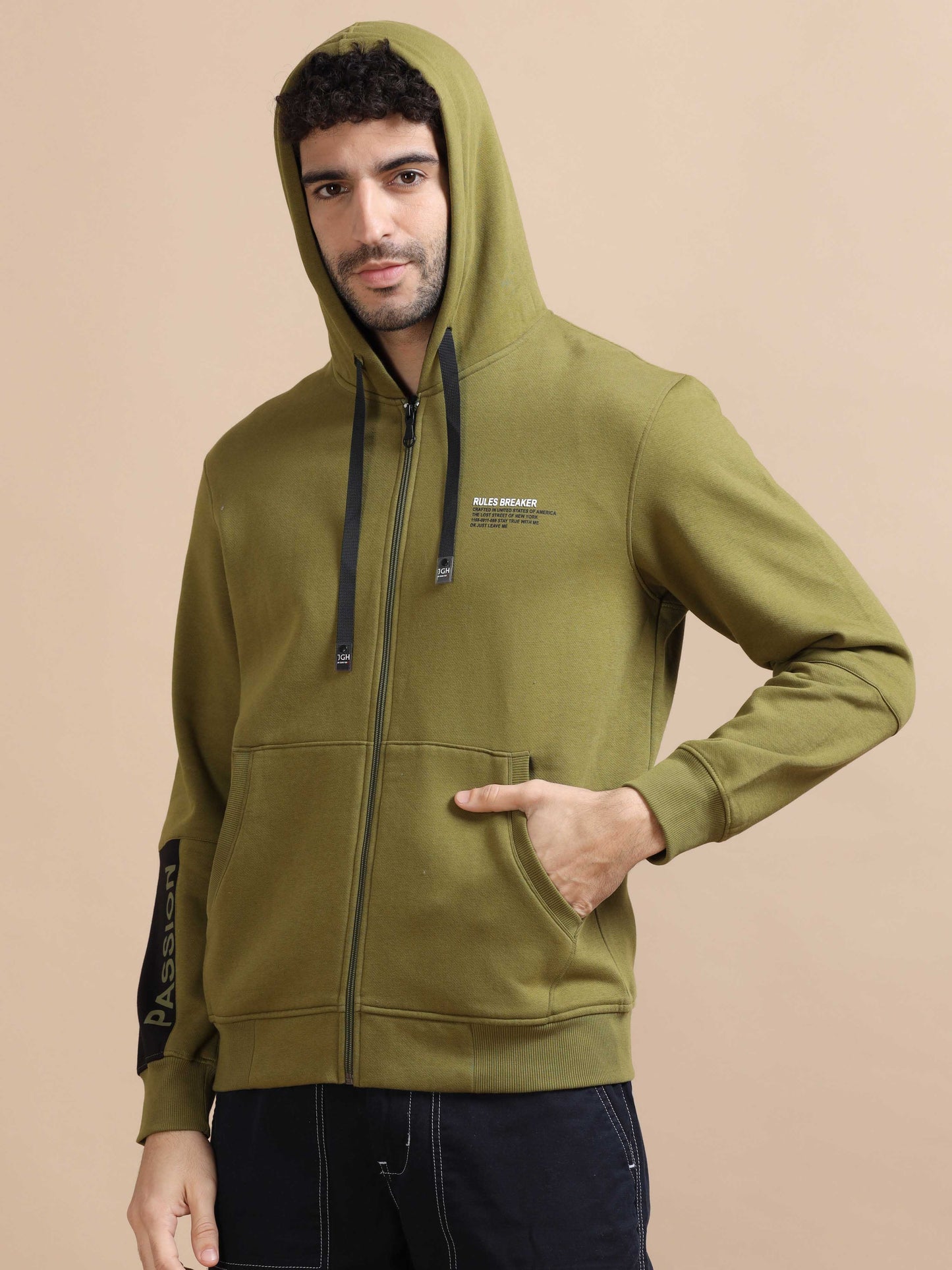 Mens Green Zipper Hoodie