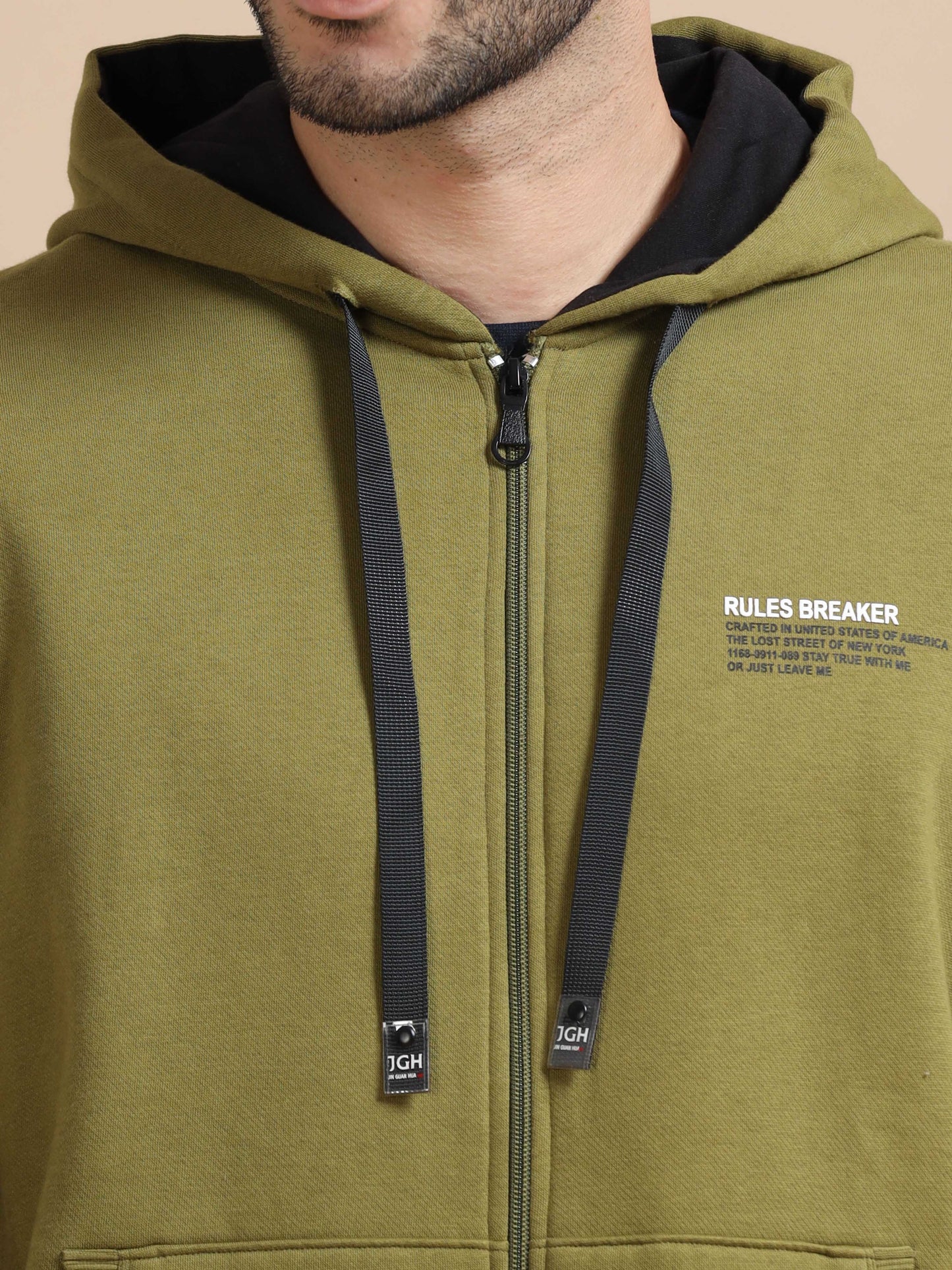 Mens Green Zipper Hoodie