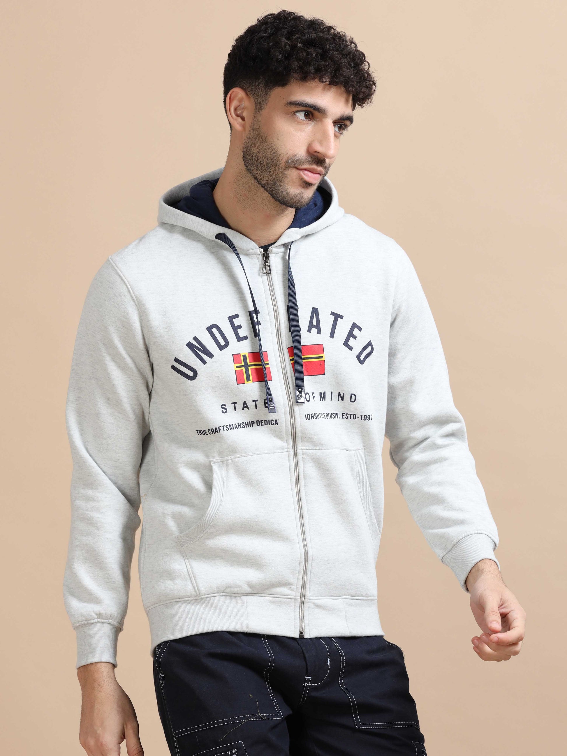 Grey Zipper Hoodie for Men