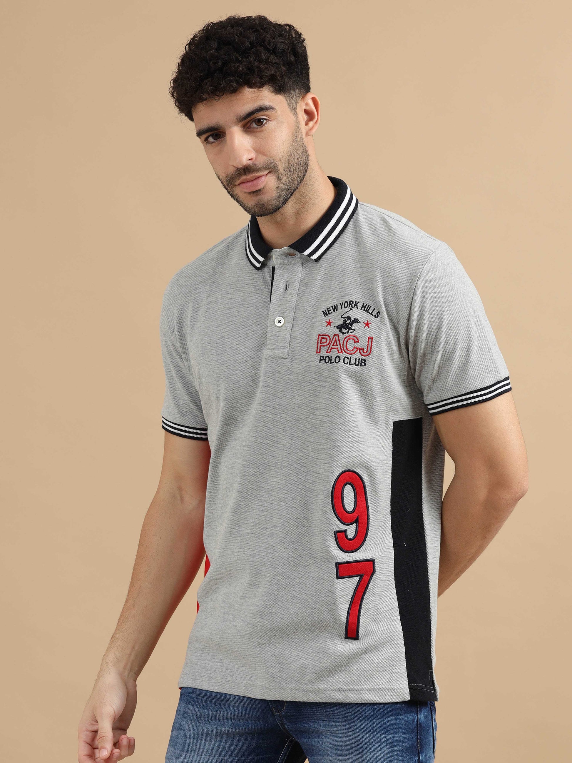 Men Light Grey polo t shirt 