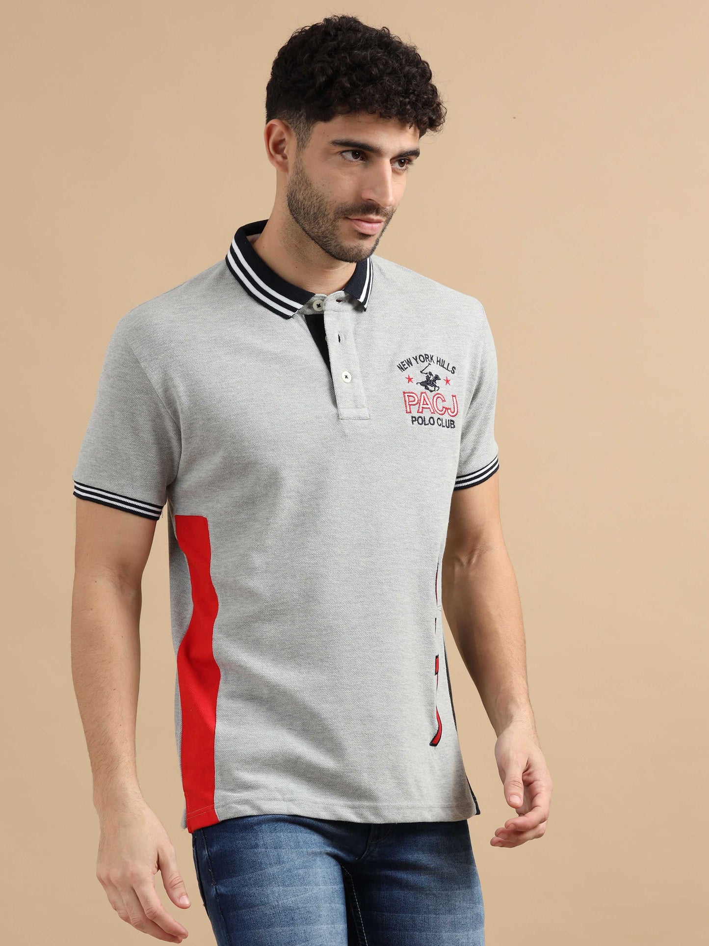 Men Light Grey polo t shirt 