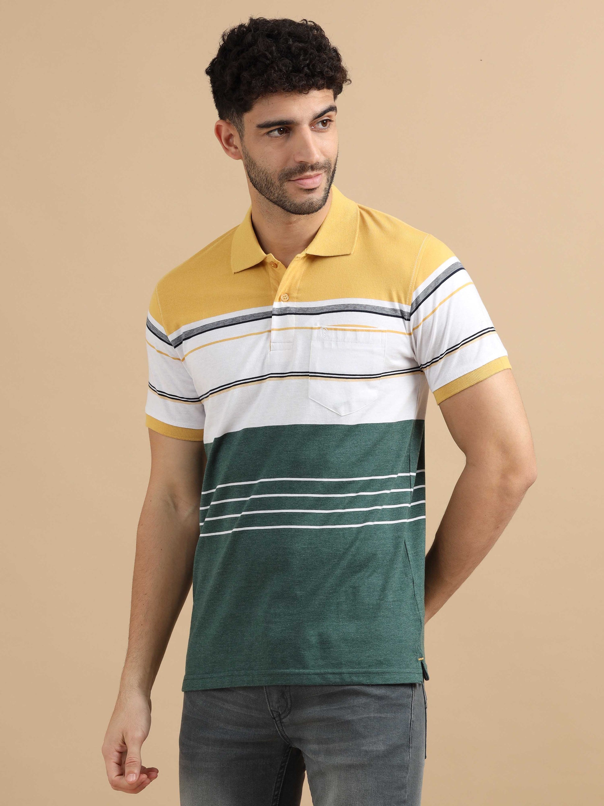 Green Stripe Polo T Shirt