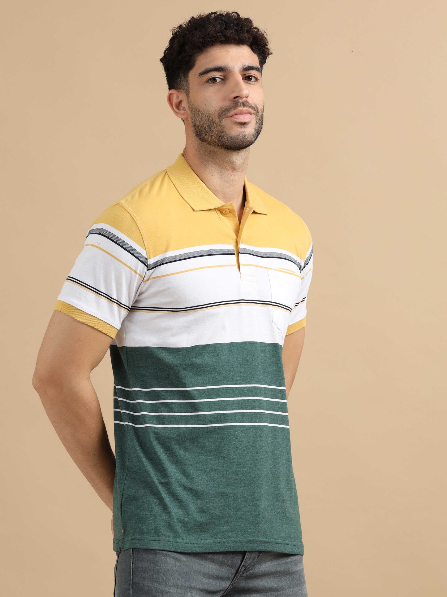 Green Stripe Polo T Shirt