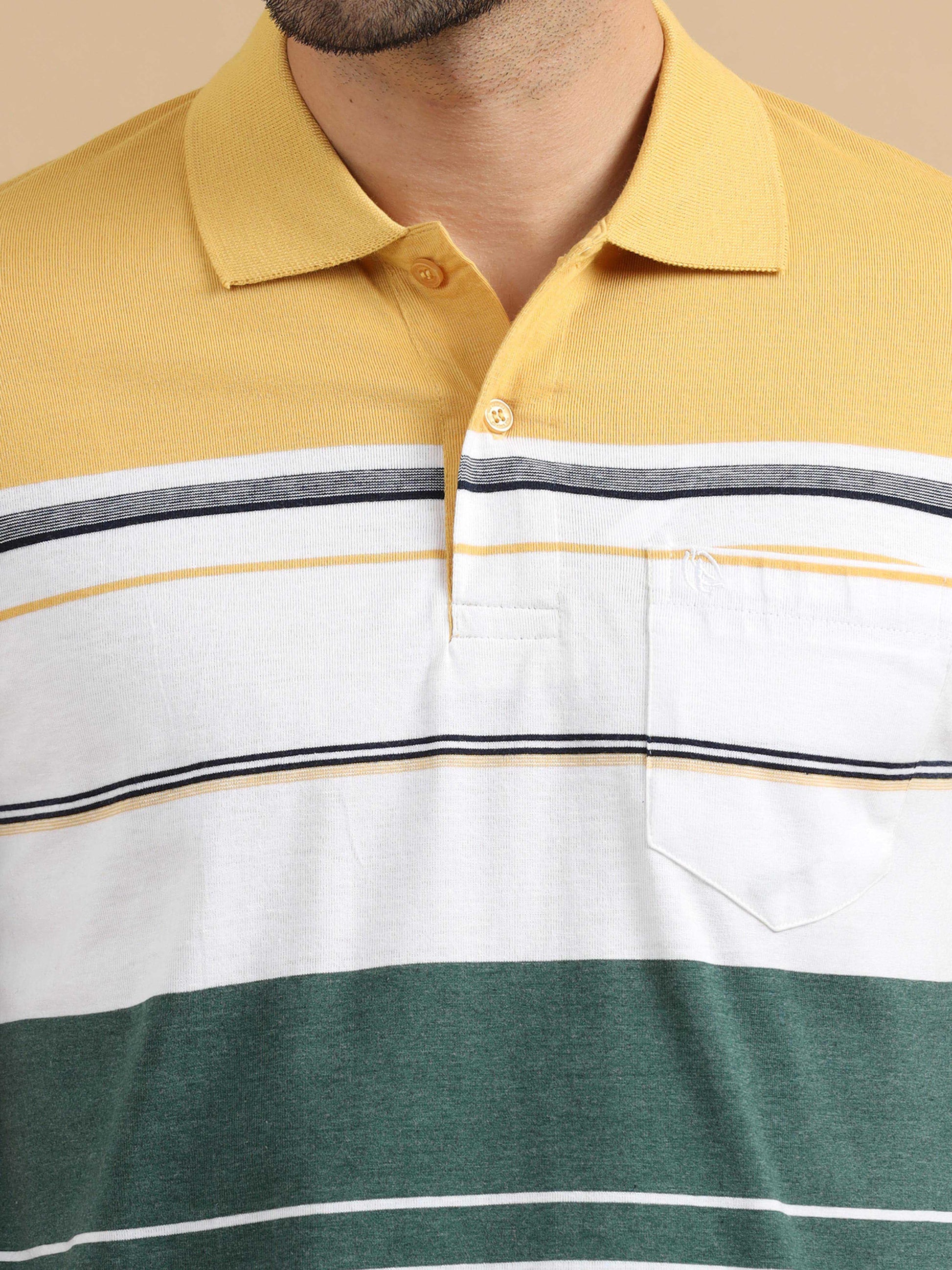 Green Stripe Polo T Shirt