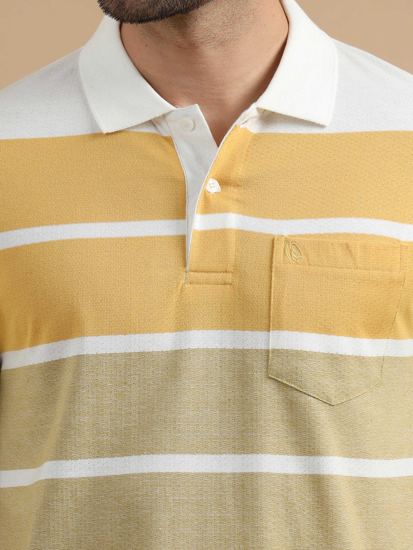  Men Yellow Striped Polo T Shirt