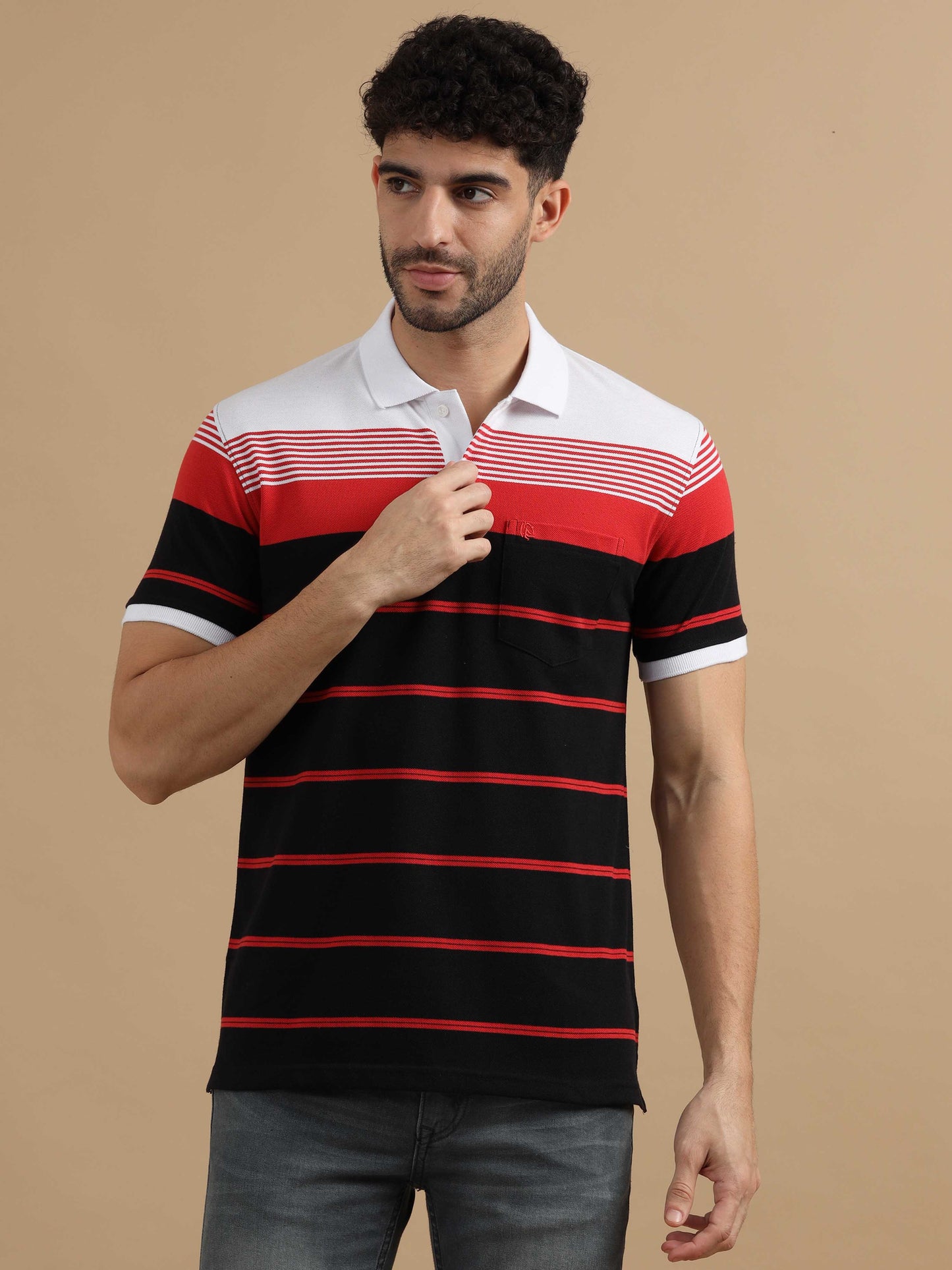  Black Striped Polo T Shirt 