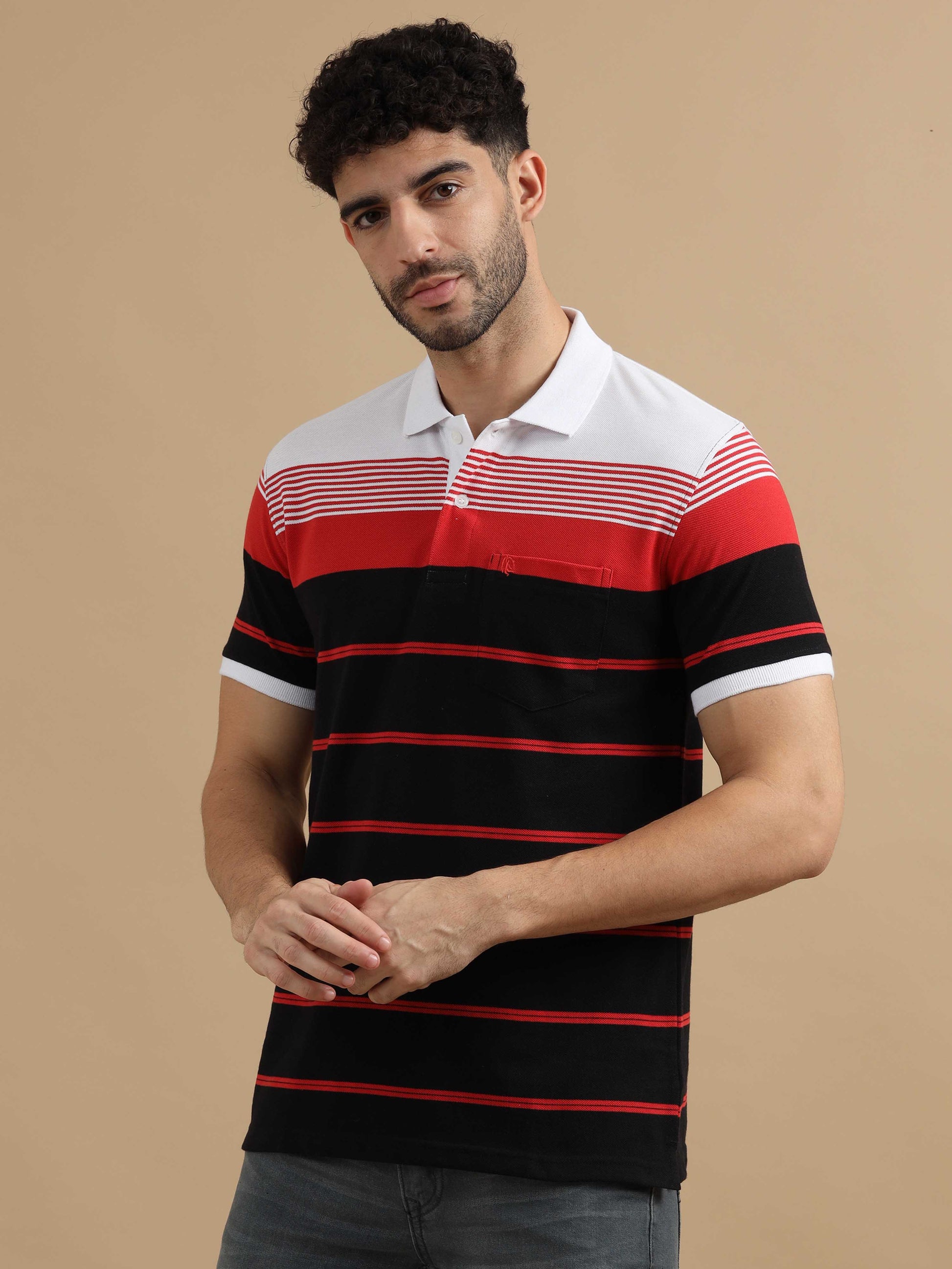  Black Striped Polo T Shirt 