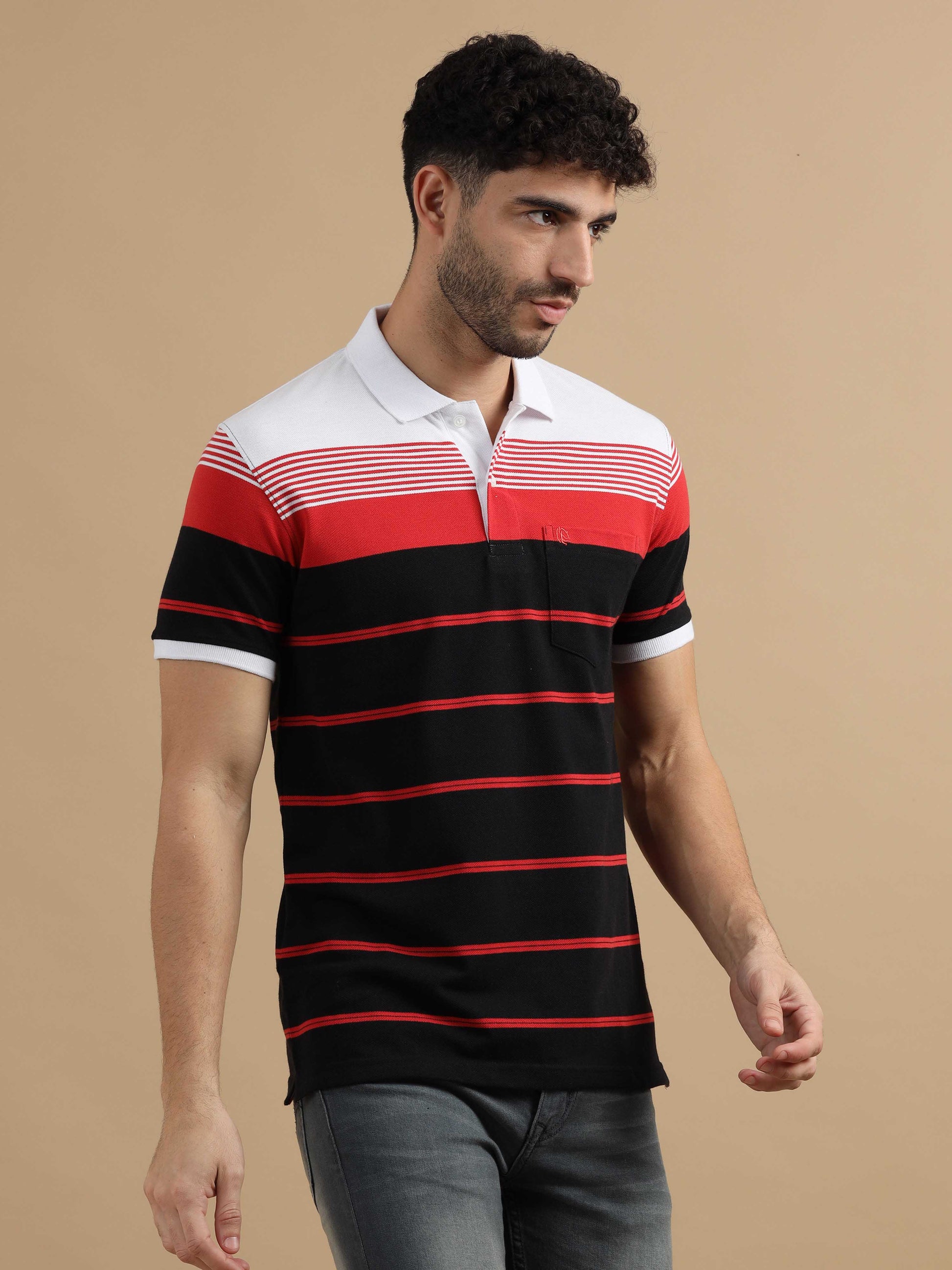  Black Striped Polo T Shirt 