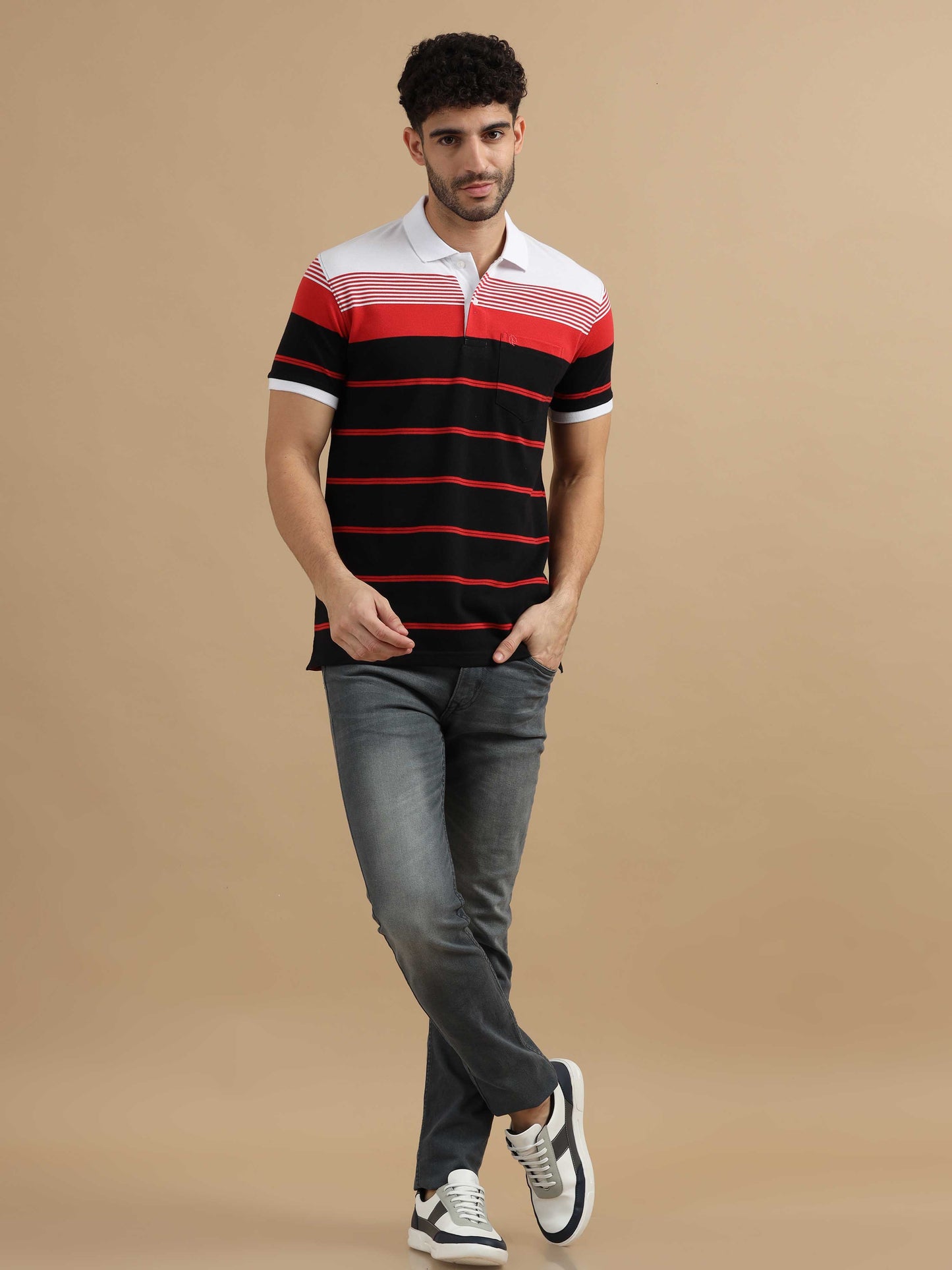  Black Striped Polo T Shirt 