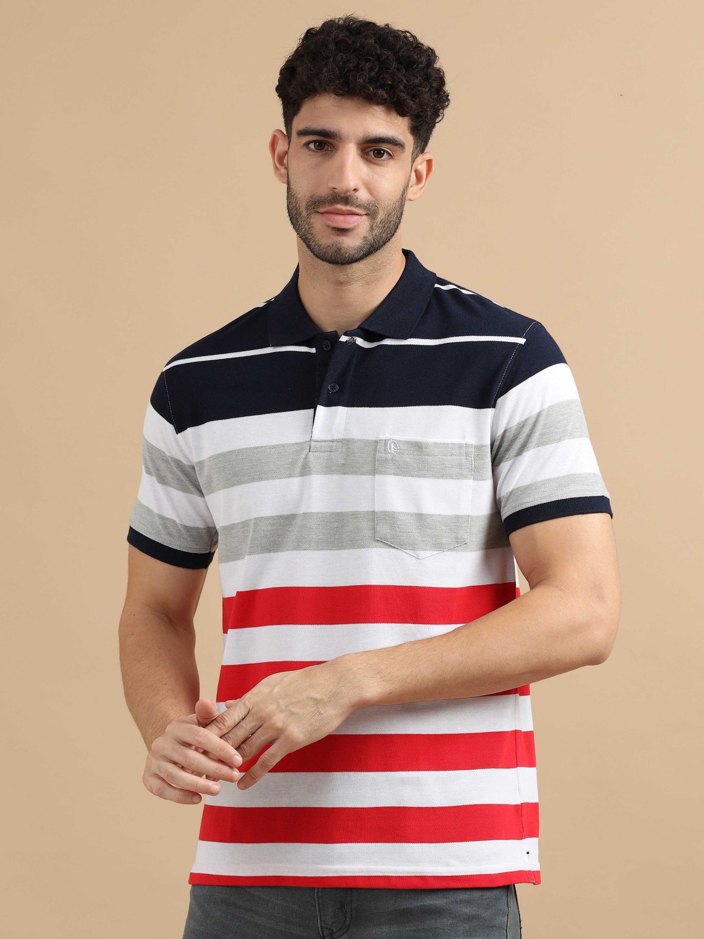 Multi Color Striped Polo T-Shirt