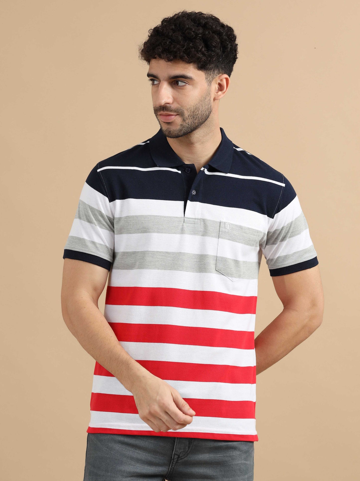 Multi Color Striped Polo T-Shirt