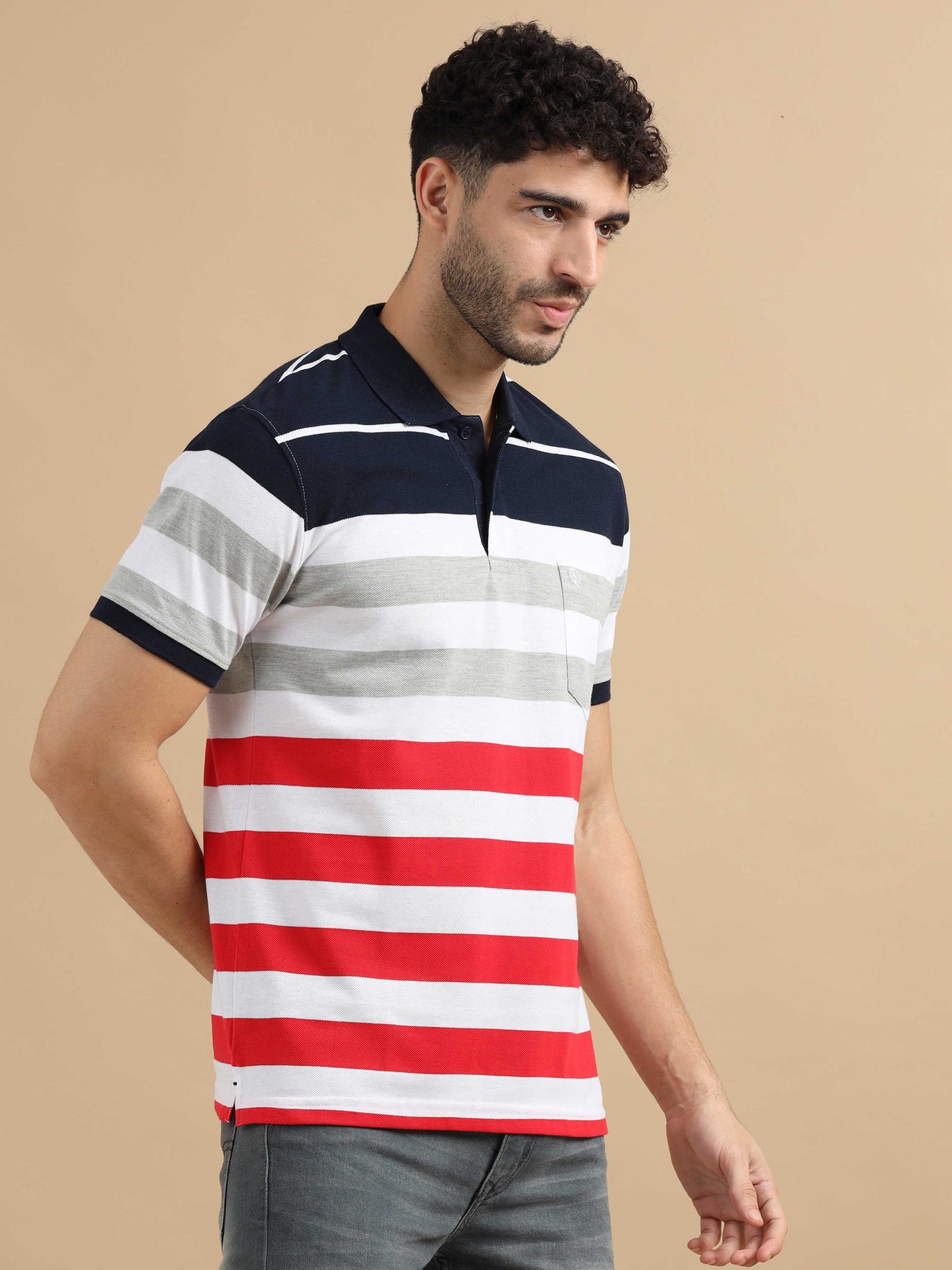 Multi Color Striped Polo T-Shirt