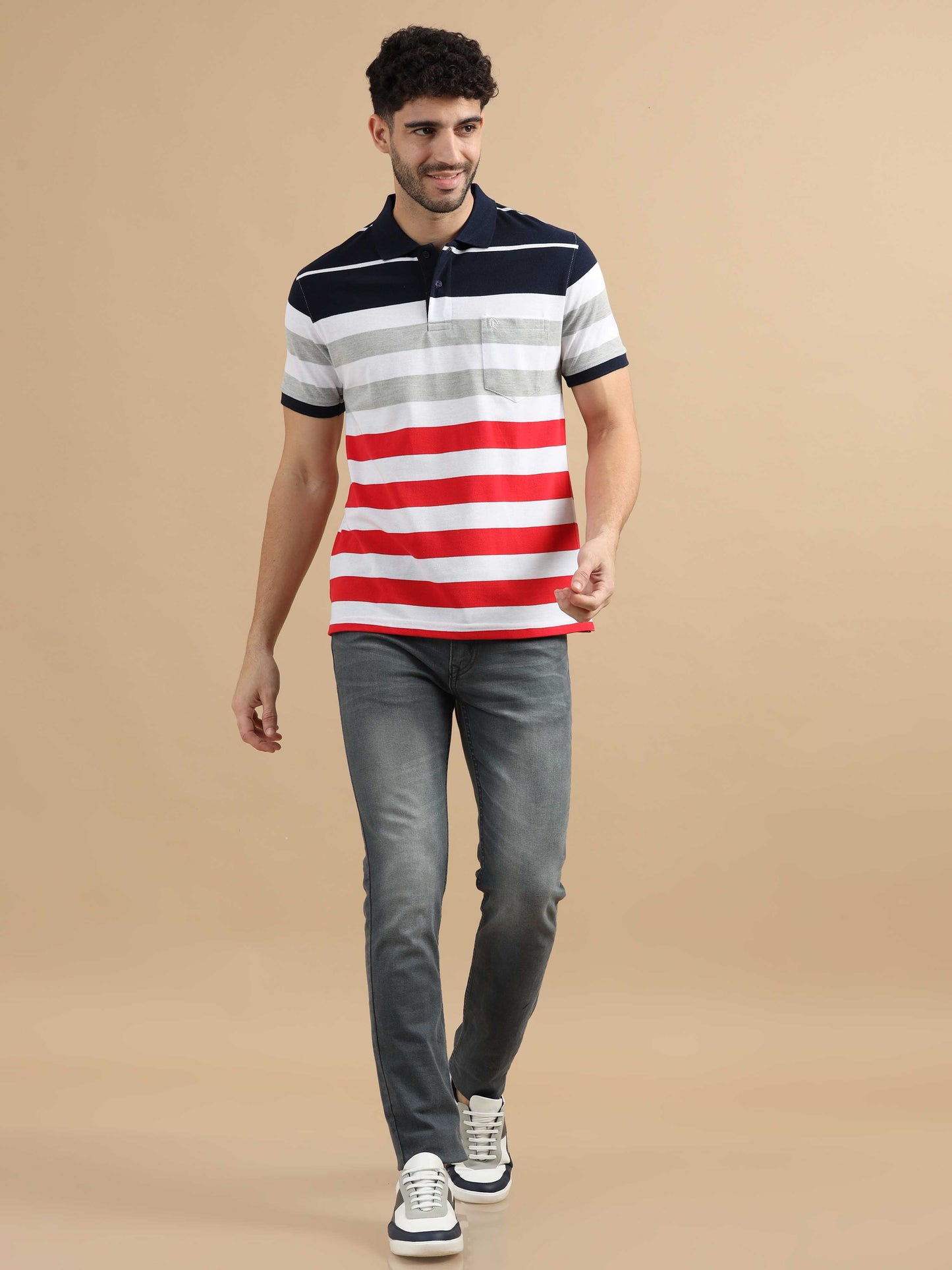 Multi Color Striped Polo T-Shirt