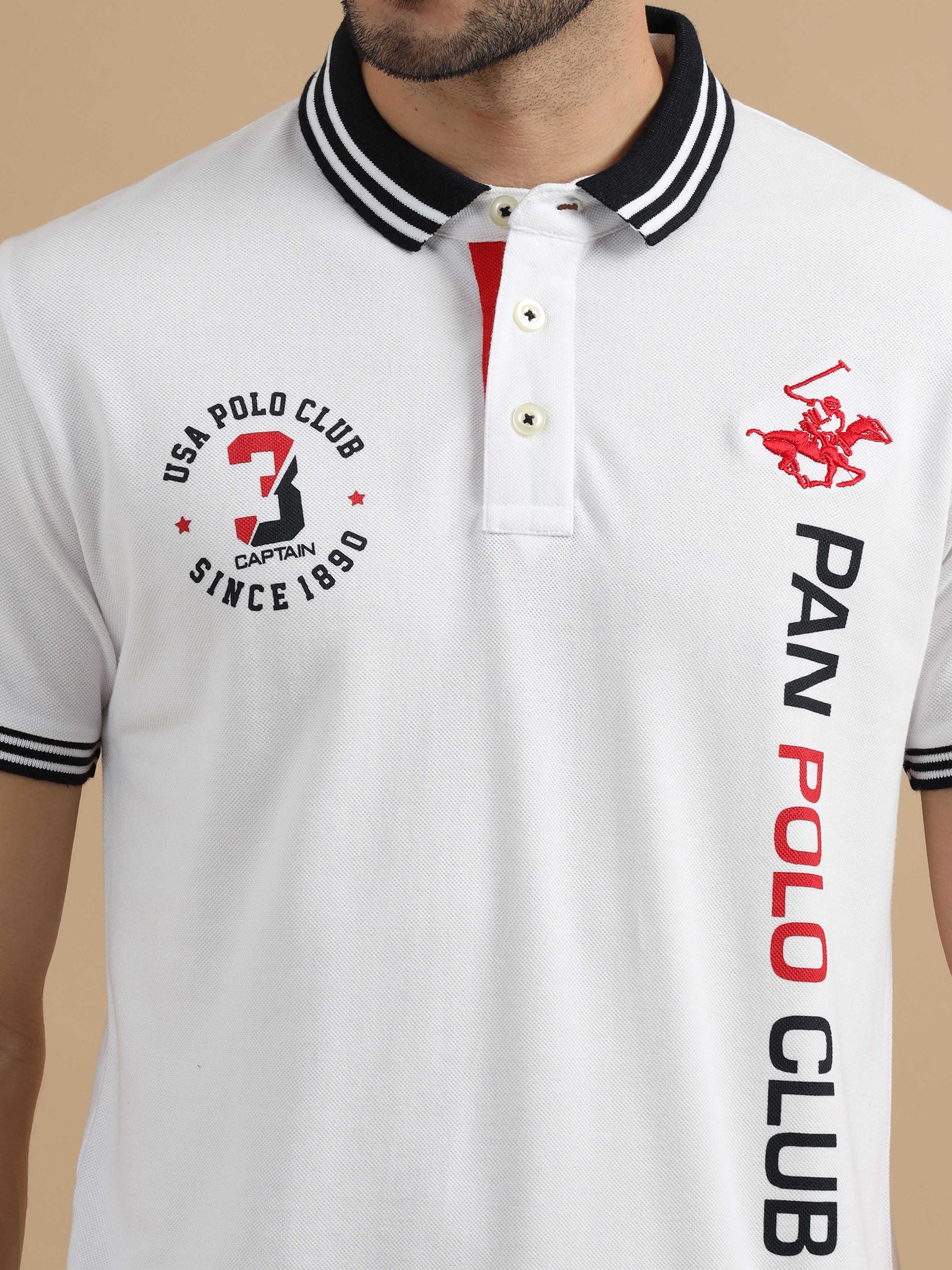 Mens White Polo T Shirt