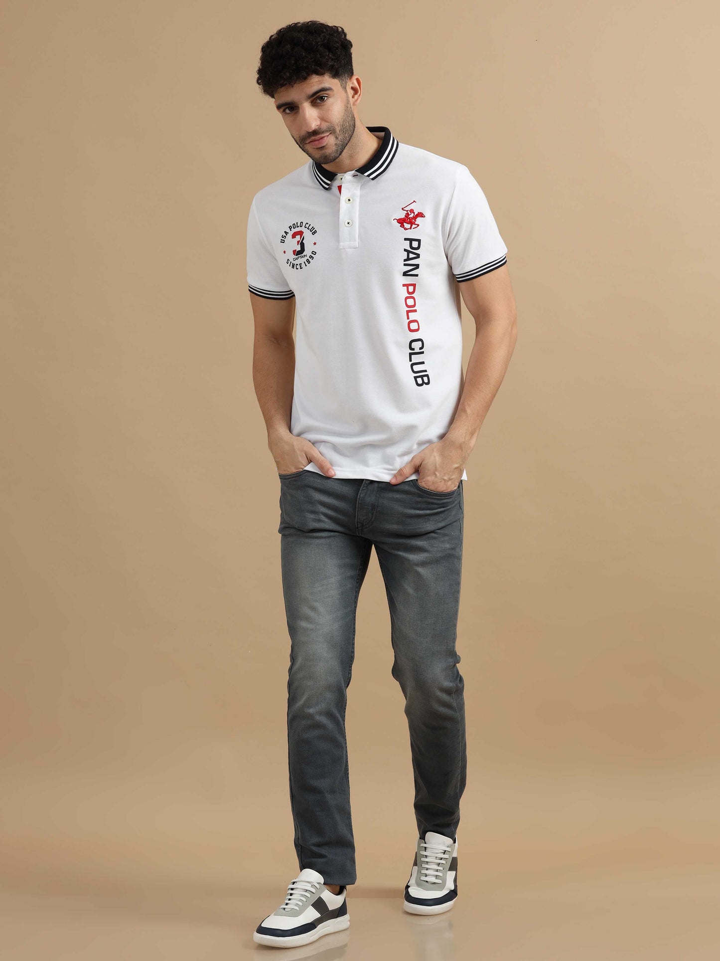 Mens White Polo T Shirt