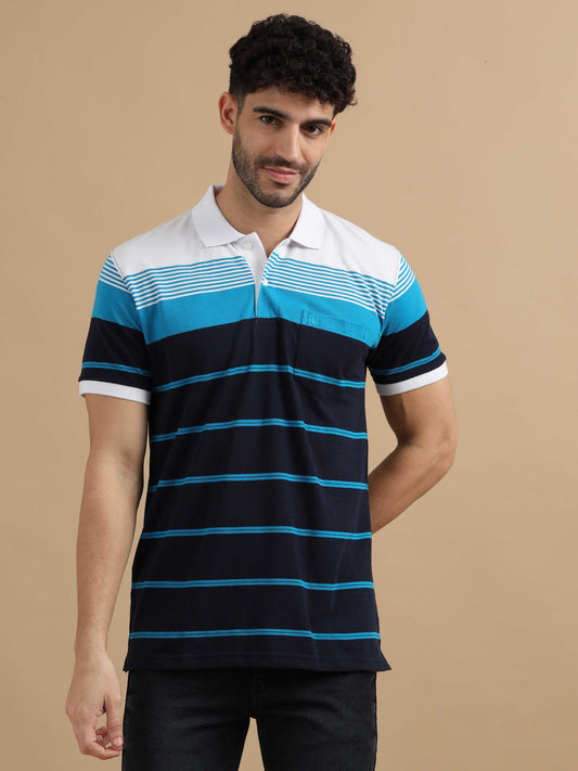 Men Blue & white striped t-shirt 