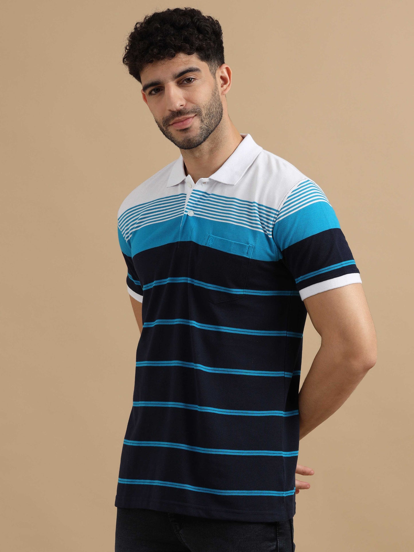 Men Blue & white striped t-shirt 