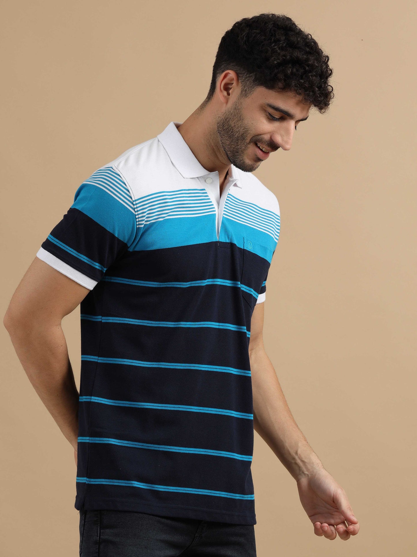 Men Blue & white striped t-shirt 