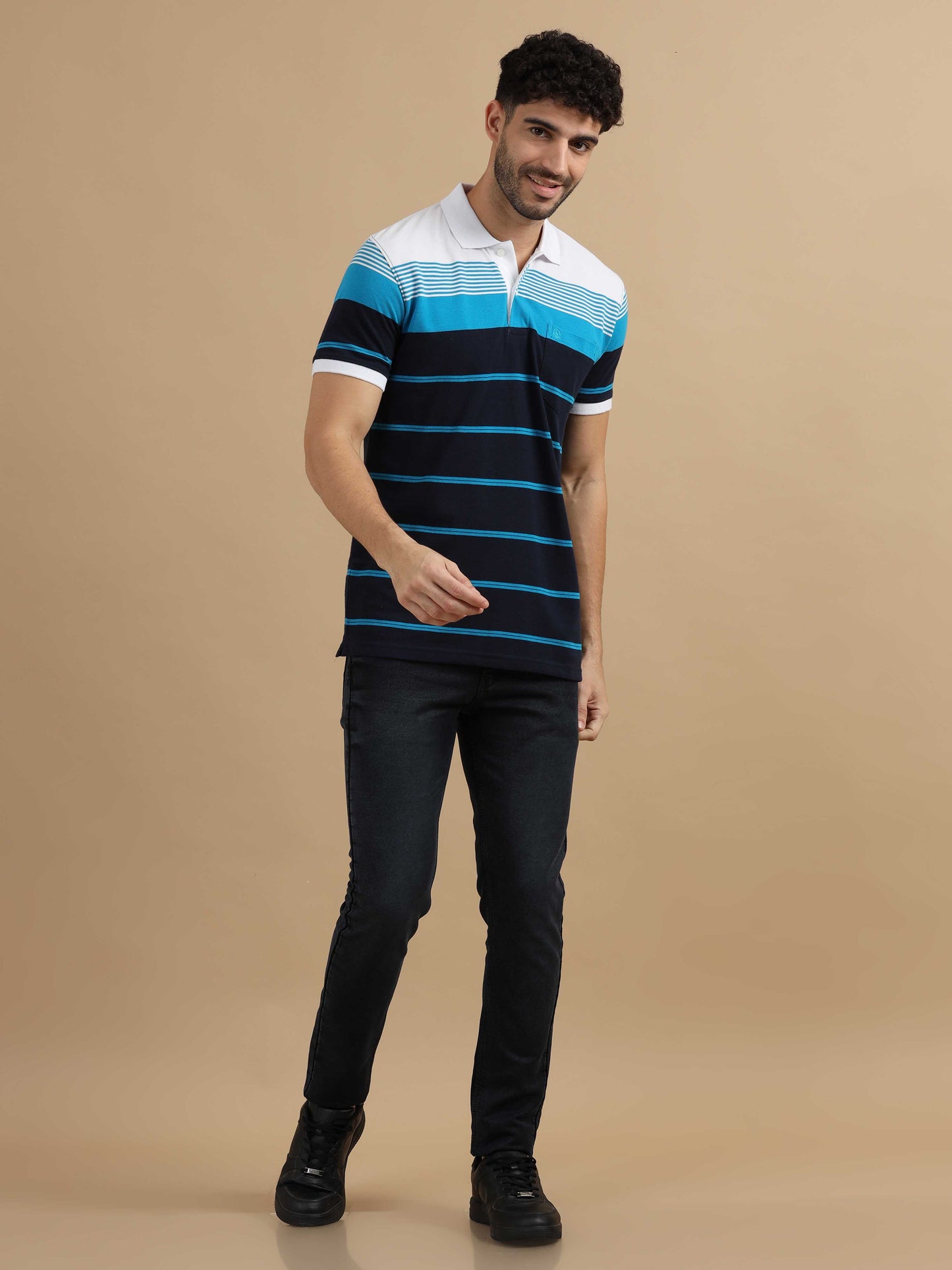 Men Blue & white striped t-shirt 