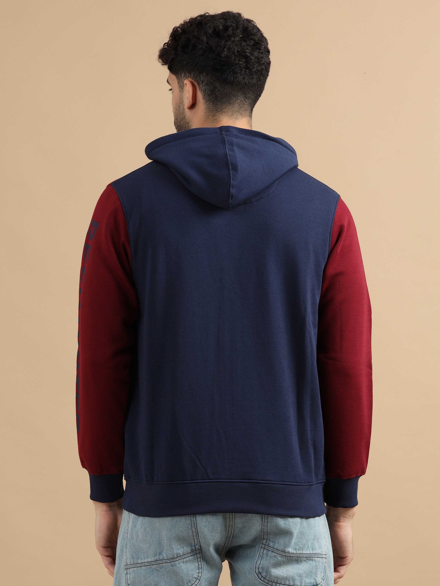 Marron and Navy Zipper Hoodie Jacket