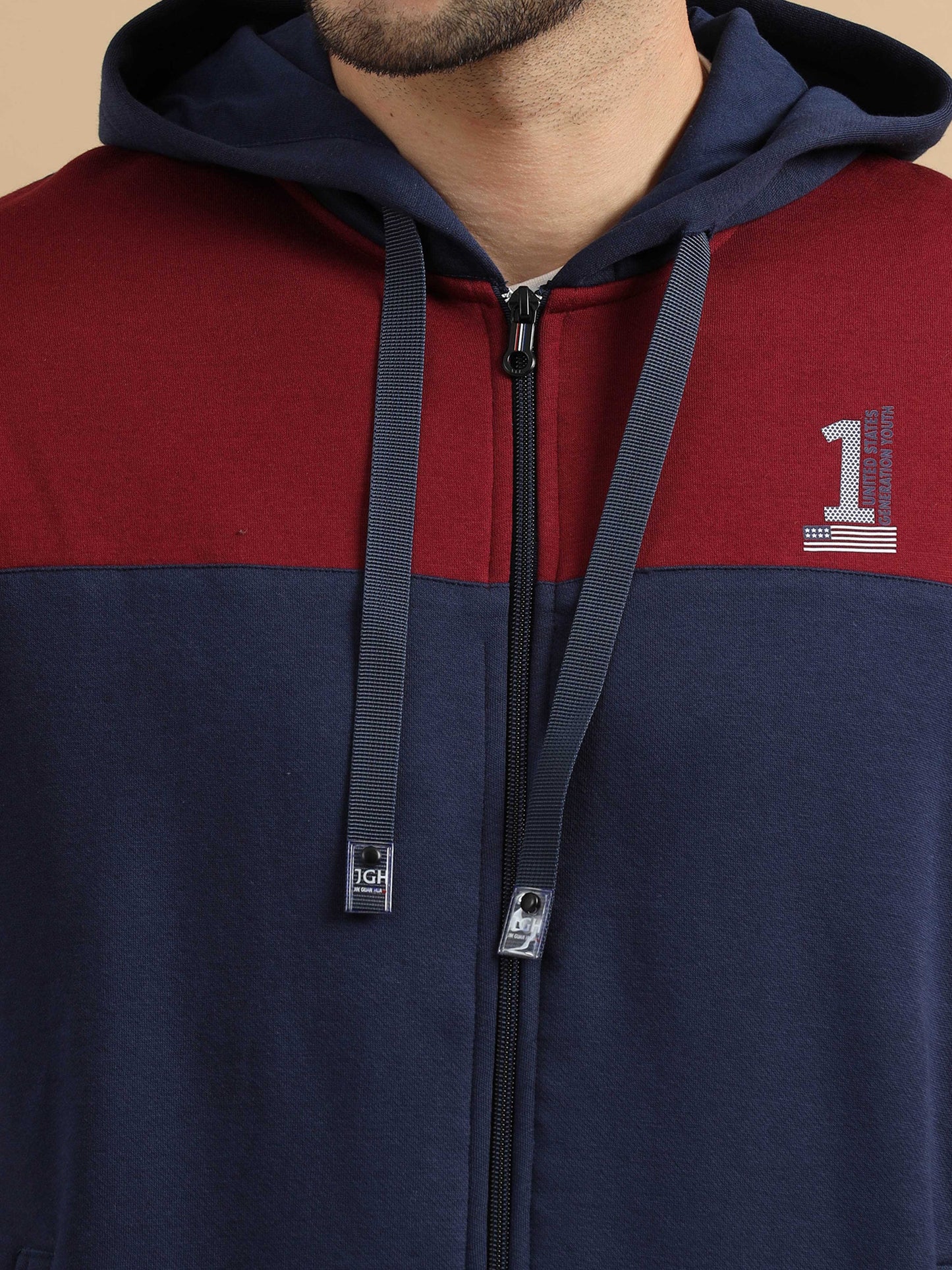 Marron and Navy Zipper Hoodie Jacket