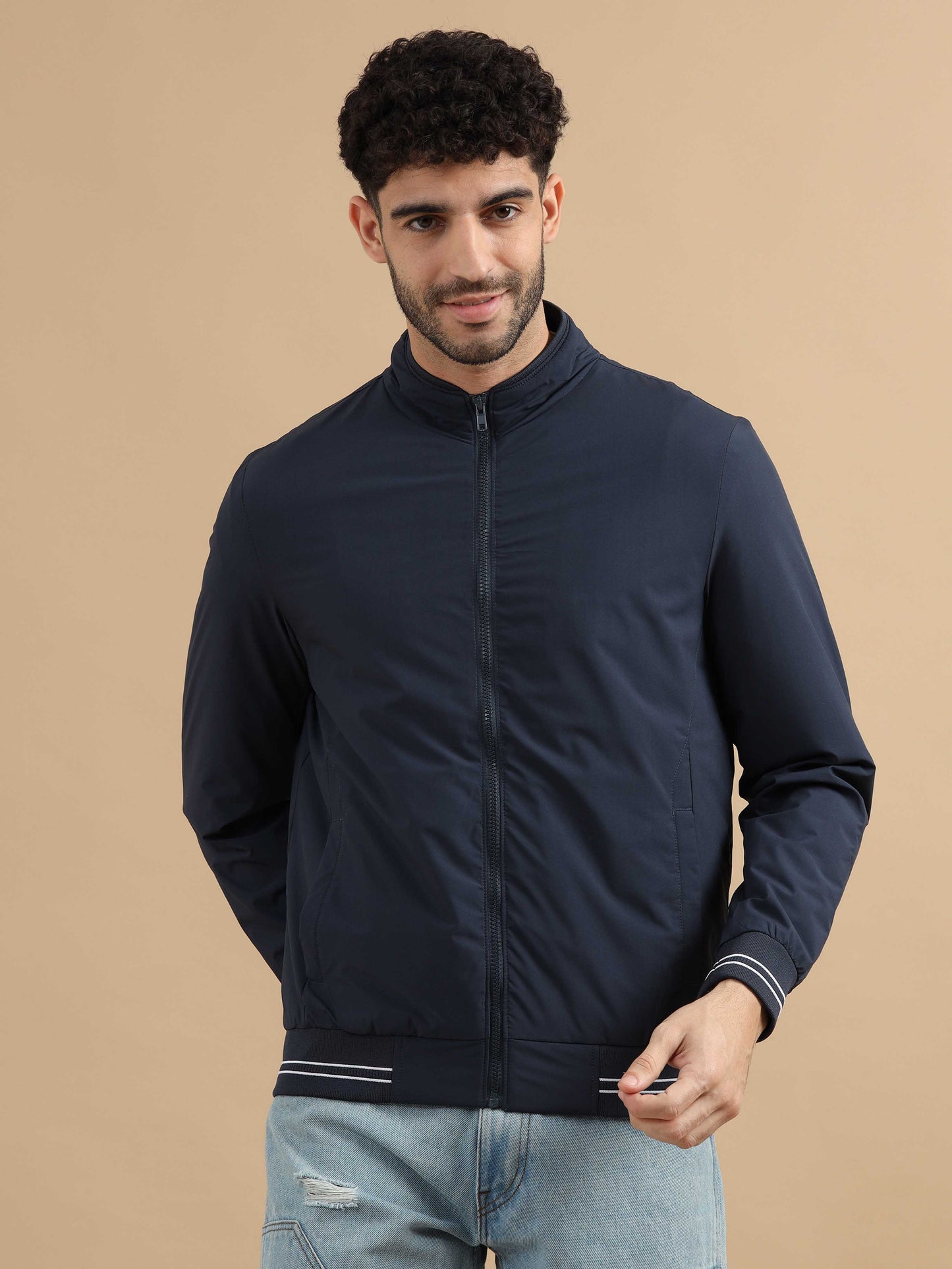 Navy Blue Zipper Jacket for Men