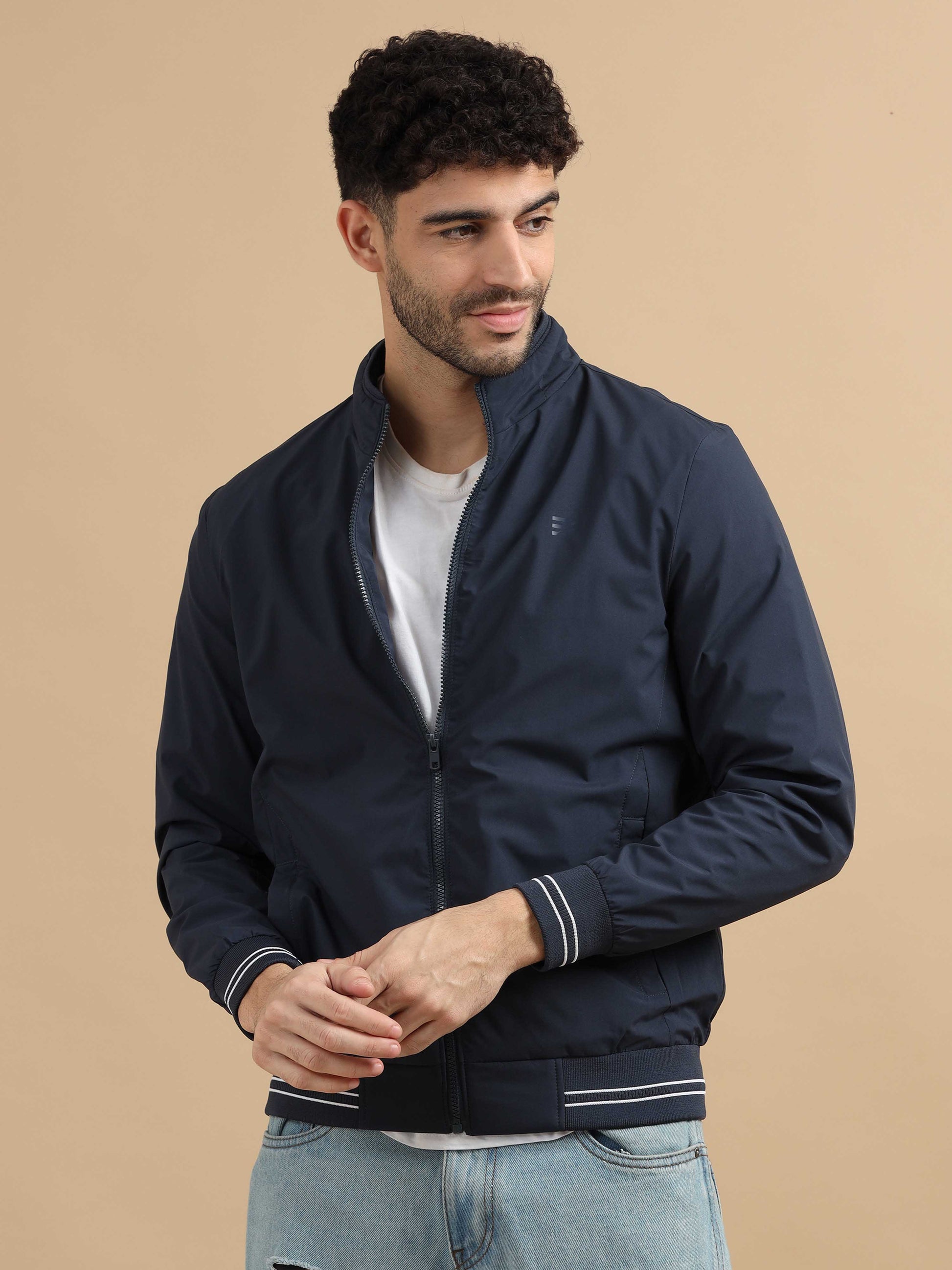 Navy Blue Zipper Jacket for Men