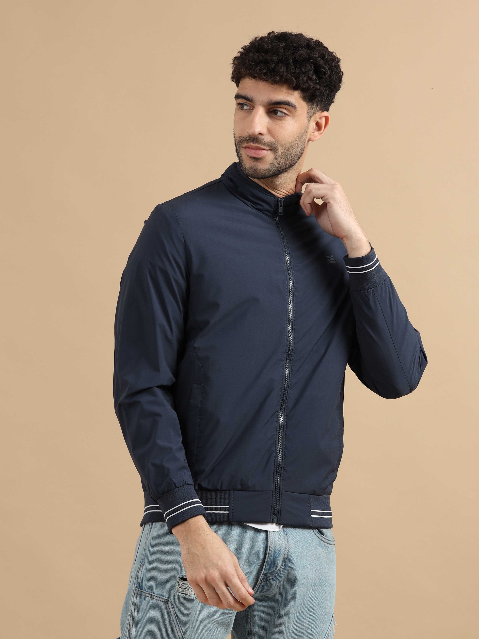 Navy Blue Zipper Jacket for Men