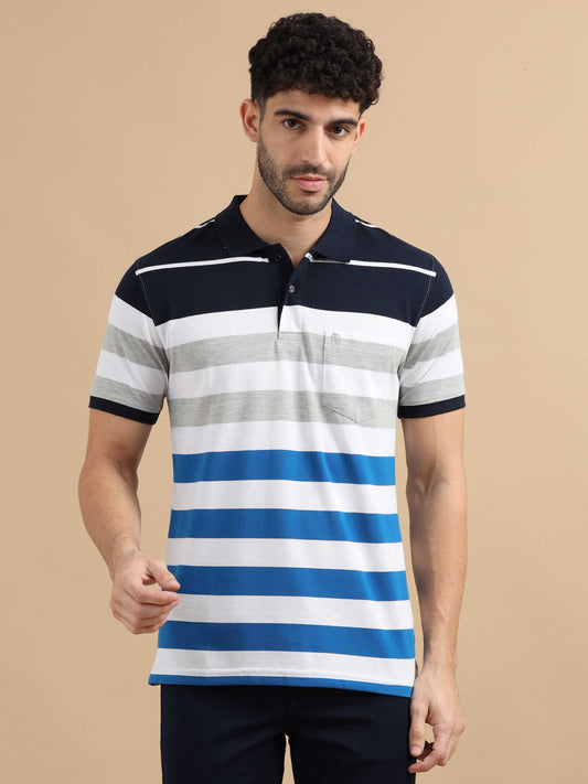 White Striped Polo T Shirt 