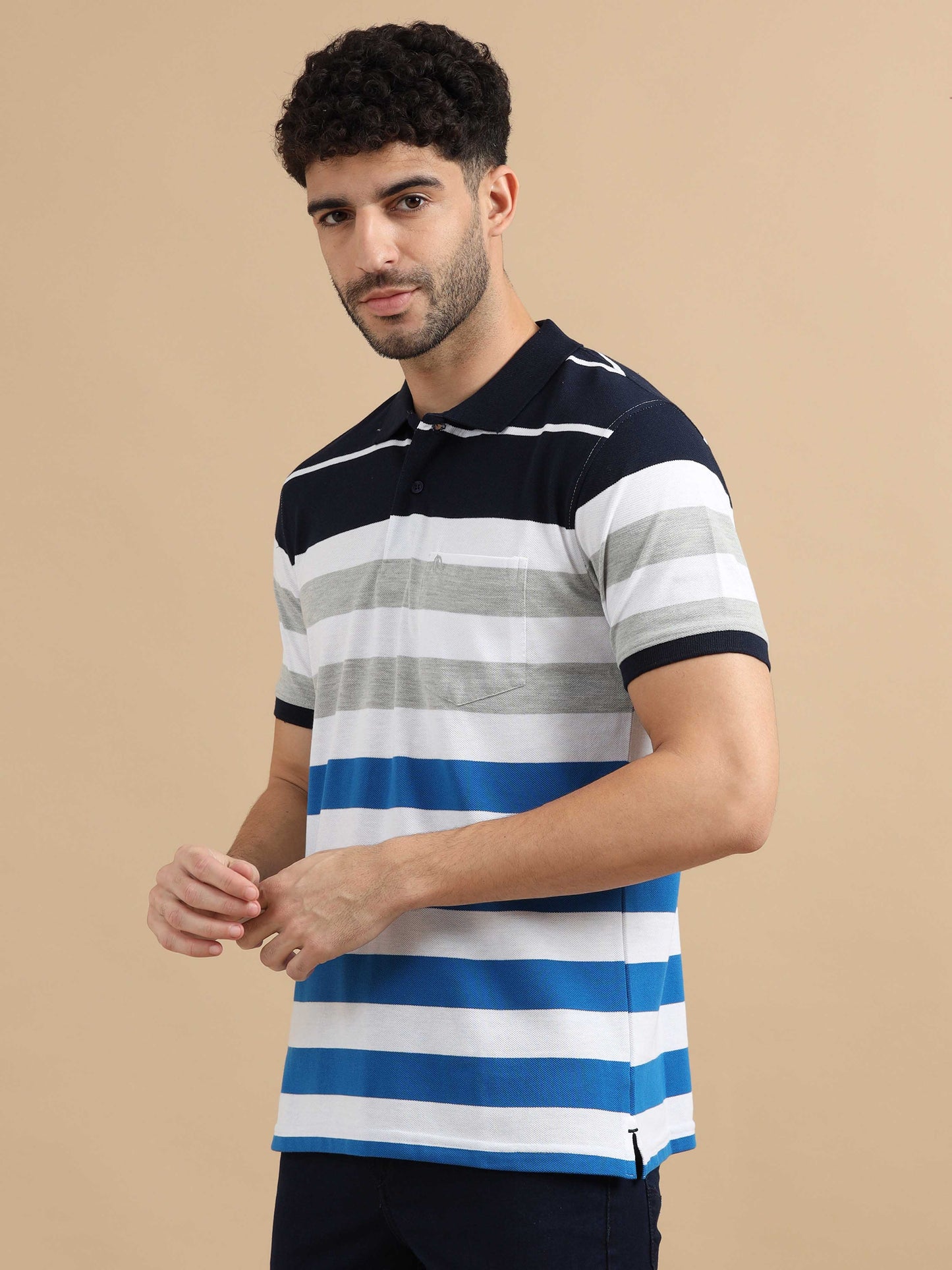 White Striped Polo T Shirt 