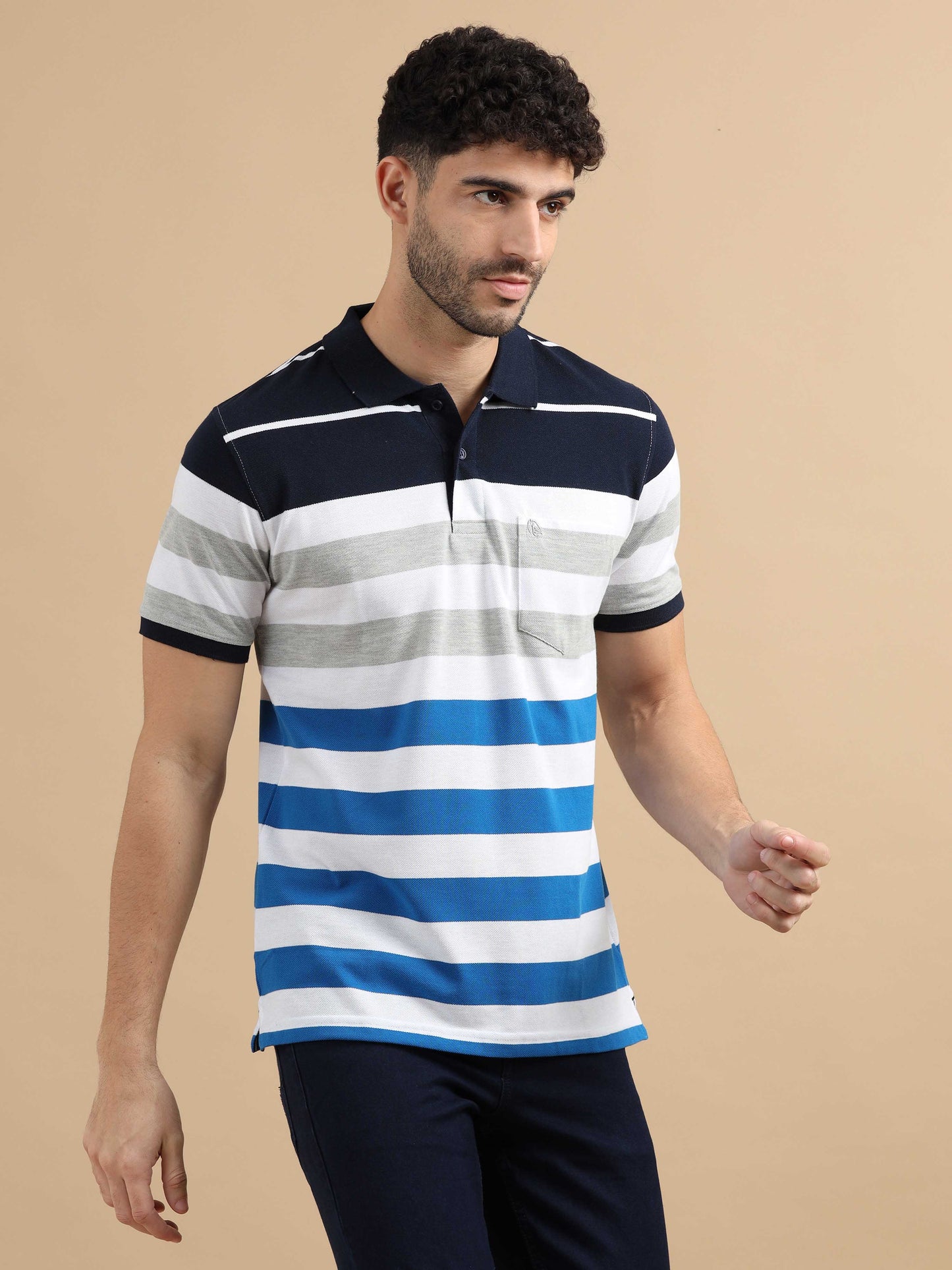 White Striped Polo T Shirt 