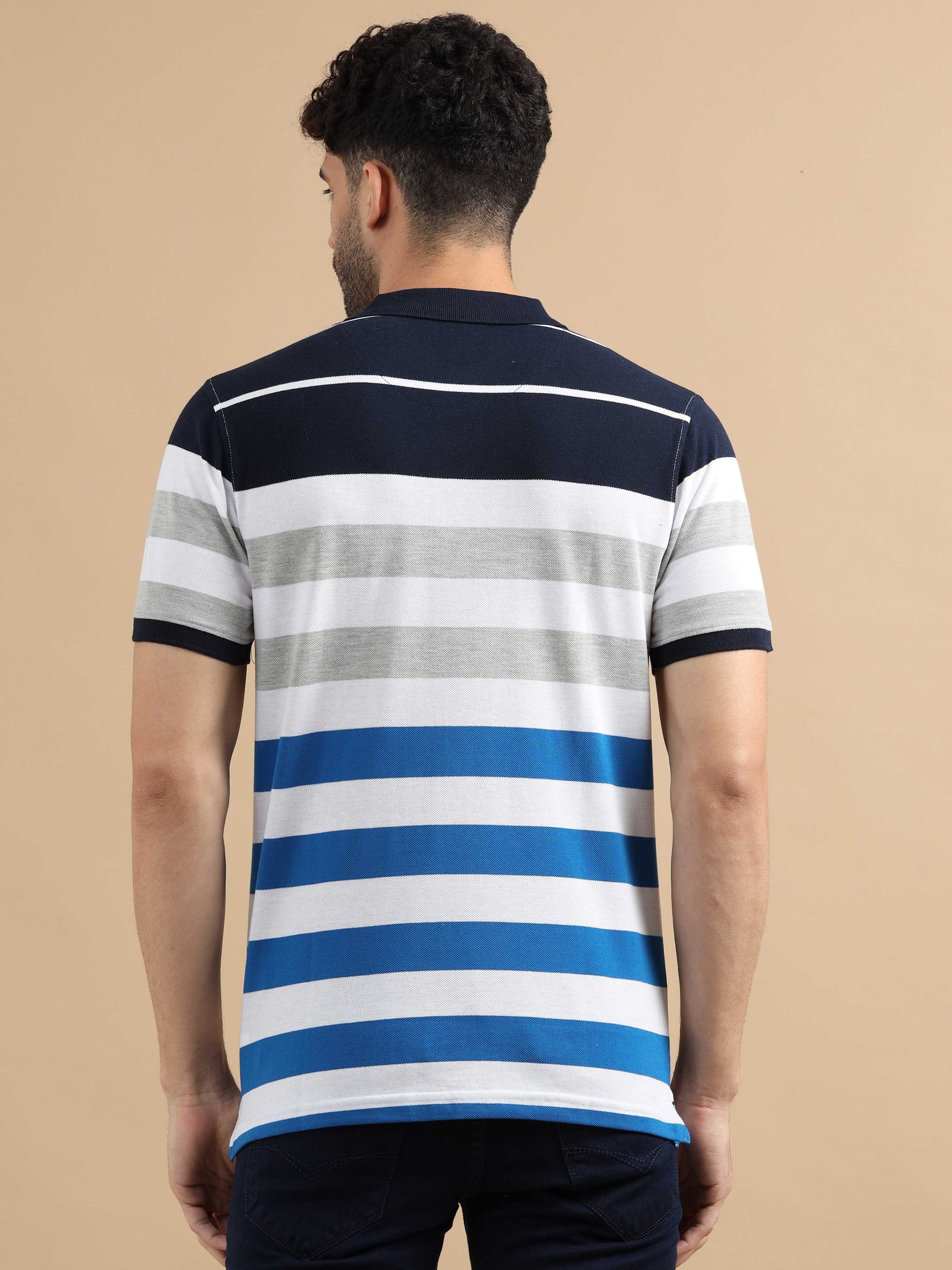 White Striped Polo T Shirt 